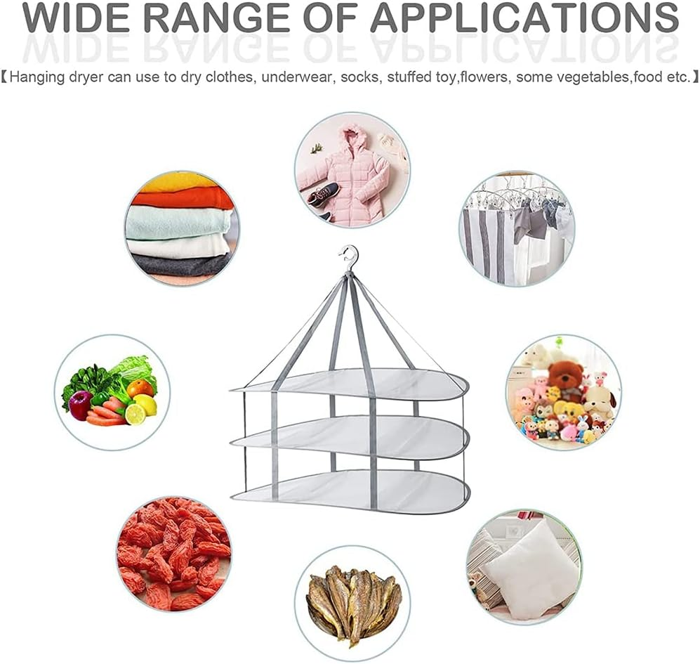 Qeunrtiy 3-Tier Sweater Drying Rack Hanging Clothes Hanging Dryer Laundry Mesh Drying Rack, Foldable Clothing Dryer Racks image number 3