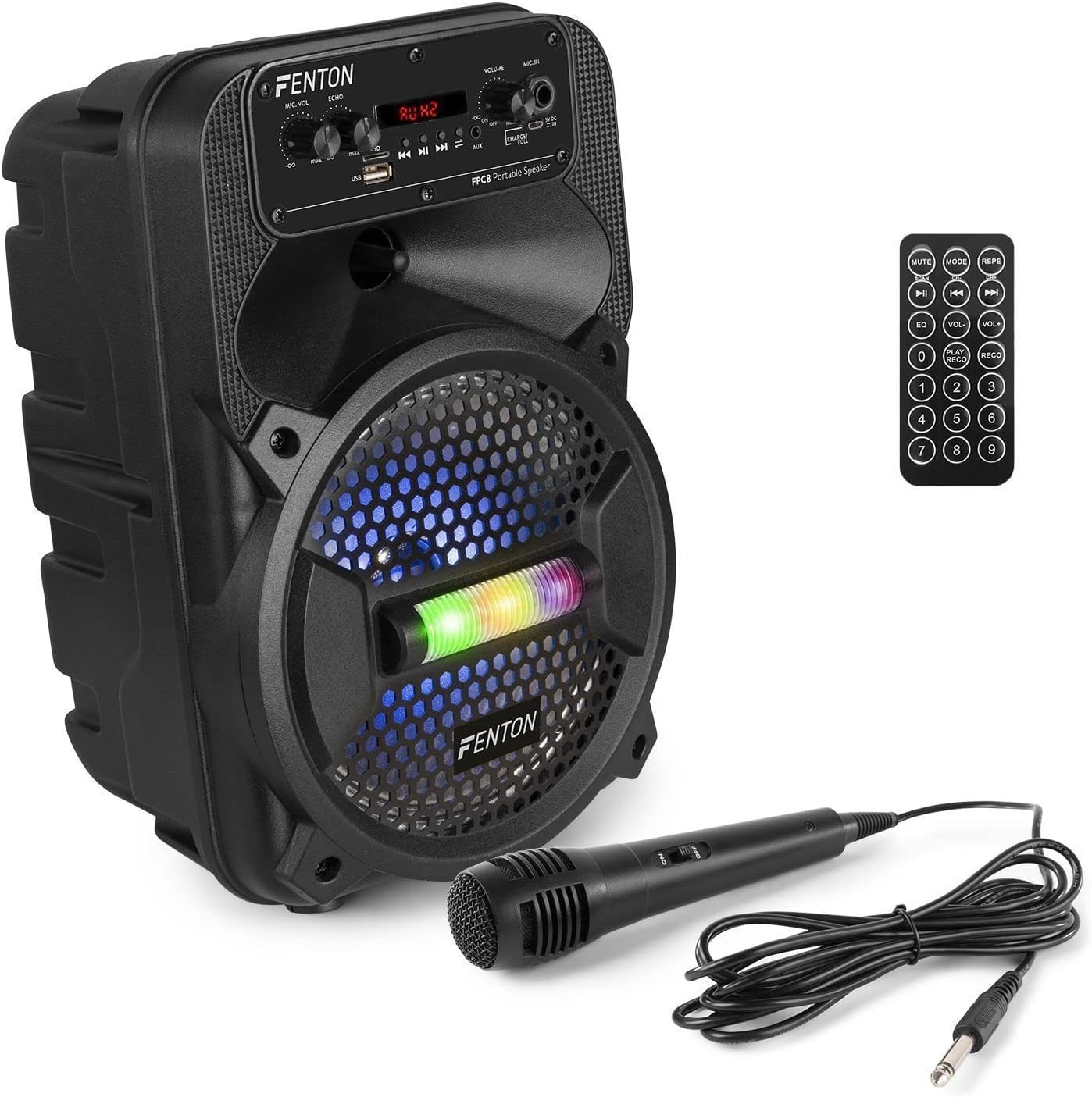 Fenton FPC8 Portable Wireless Bluetooth Party Speaker with LED RGB AUX Remote USB for Karaoke with Portable Battery image number 3