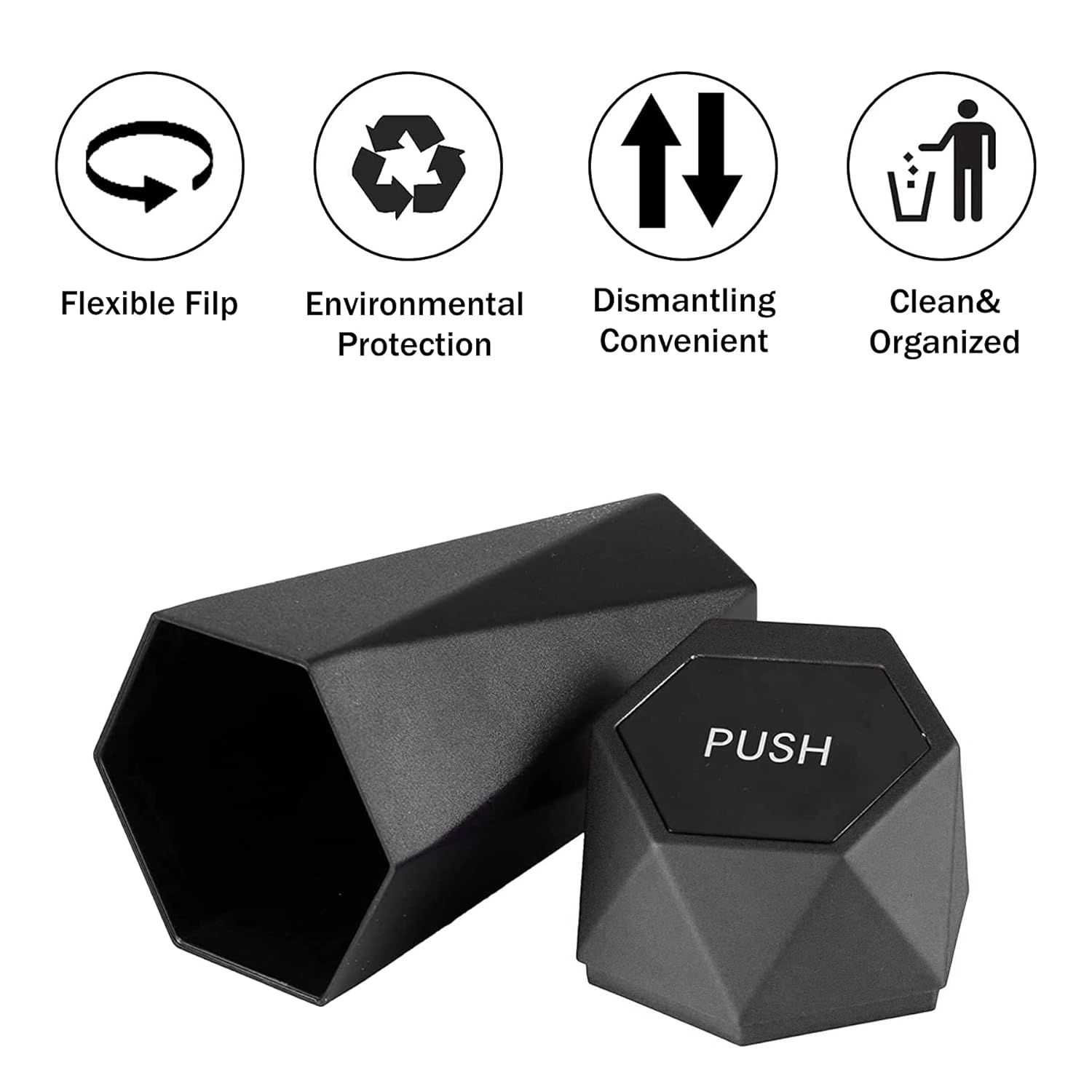 JUSTTOP Car Trash Can with Lid, Diamond Design Small Automatic Portable Trash Can, Easy to Clean, Used in Car Home Office Interior Accessories, 2PCS (Black) image number 6