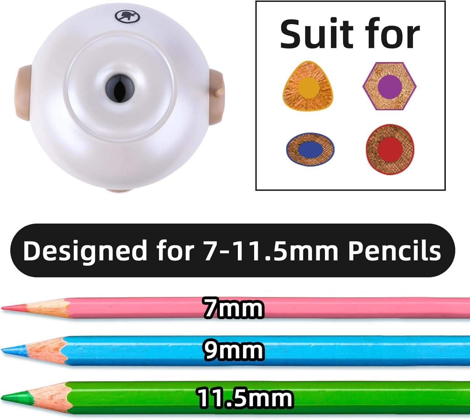 JDSI Lectric Pencil Sharpener Fully Automatic,Auto in & Out, Rechargeable Hands-Free Pencil Sharpener for 7-11.5Mm Jumbo Pencils, Adjustable Pencil Nibs (Whie) - Whie image number 2