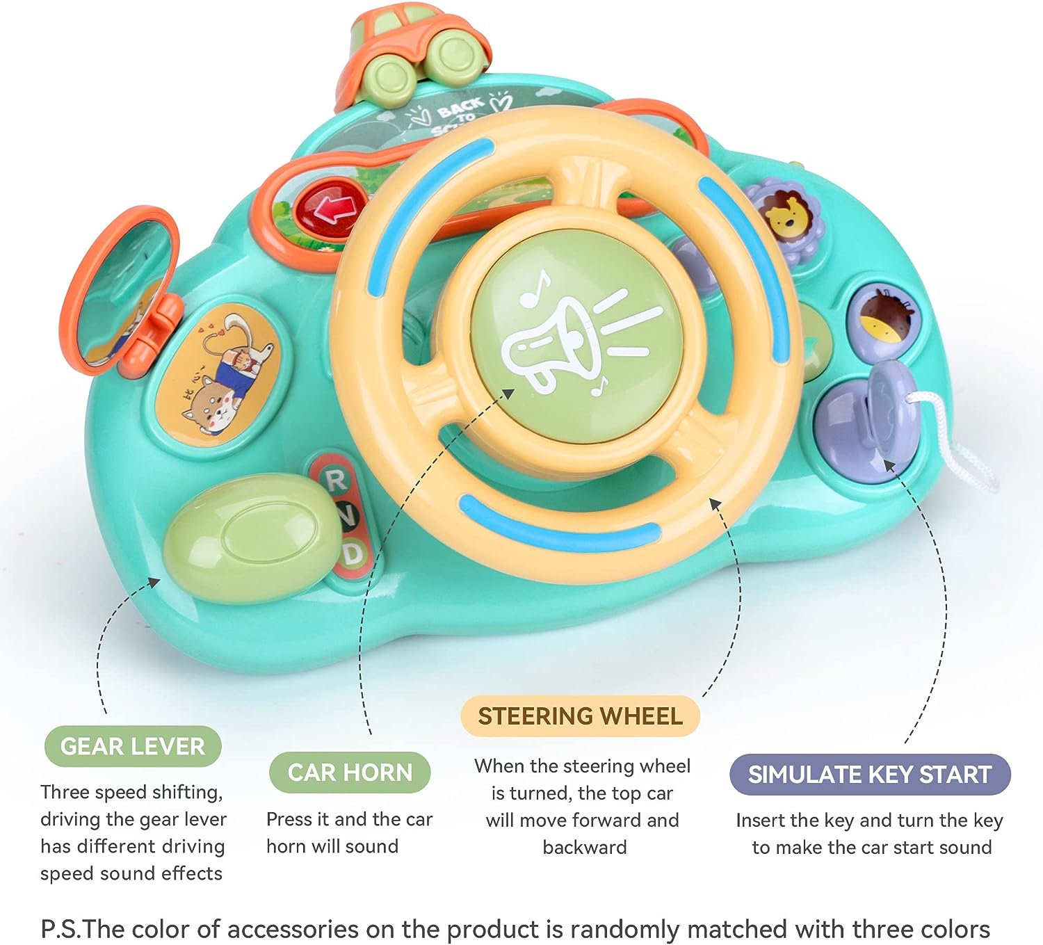 Baby Turn and Learn Driver Steering Wheel Toys, Musical and Light Toy for Toddler (Blue) image number 5