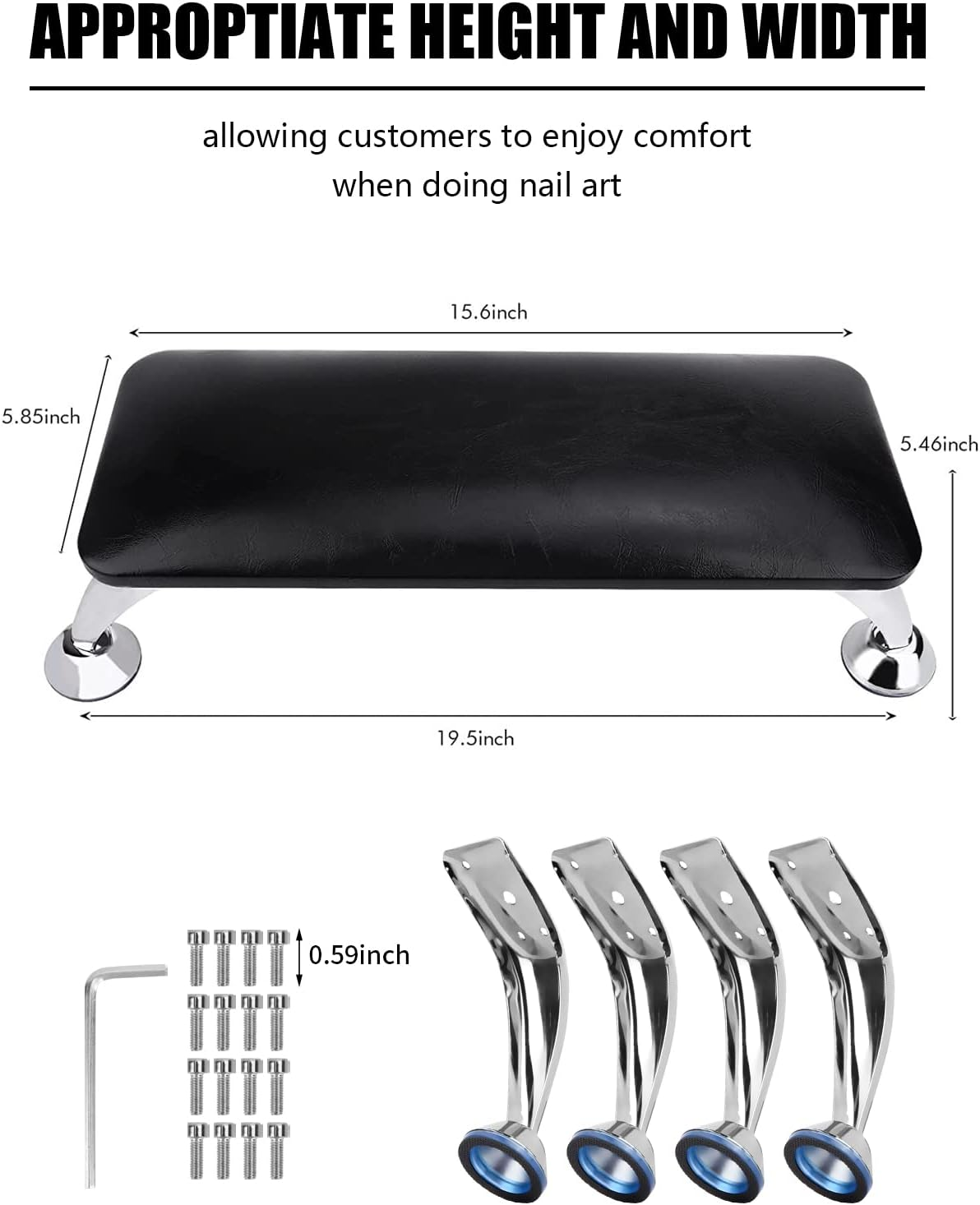 Nail Arm Rest for Acrylic Nails, Microfiber Leather Nail Hand Rest Cushion for Nails, Soft Hand Pillow Footstool with 4 Stainless Steel Stands Thick Sponge Nail Pillow for Nail Tech Use (Black) - Black image number 6
