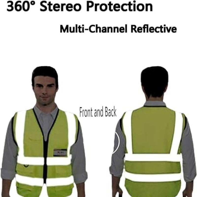 High Visibility Safety Vest, High Vis Vest with Mesh Design, Reflective Strips, Multiple Pockets for Men and Women Yellow image number 6