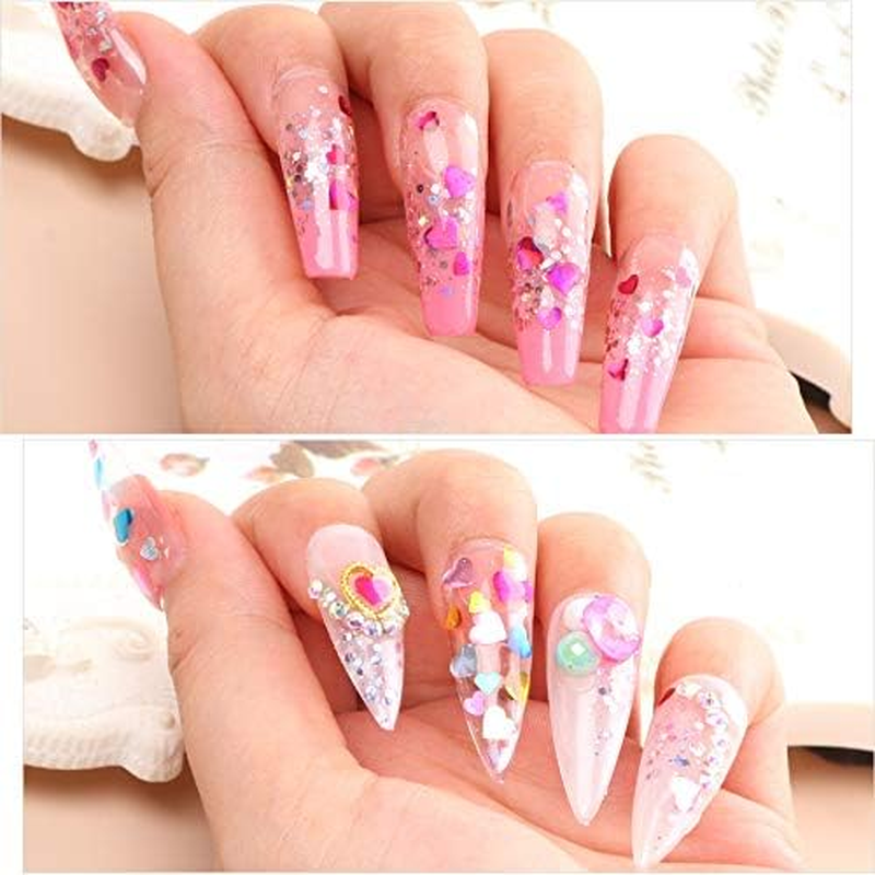 Heart Nail Art Glitter Sequins, 3D Laser Love Heart Nail Decals Sticker Holographic Nail Sparkle Glitter for Manicure Make up DIY Decals Decoration image number 1