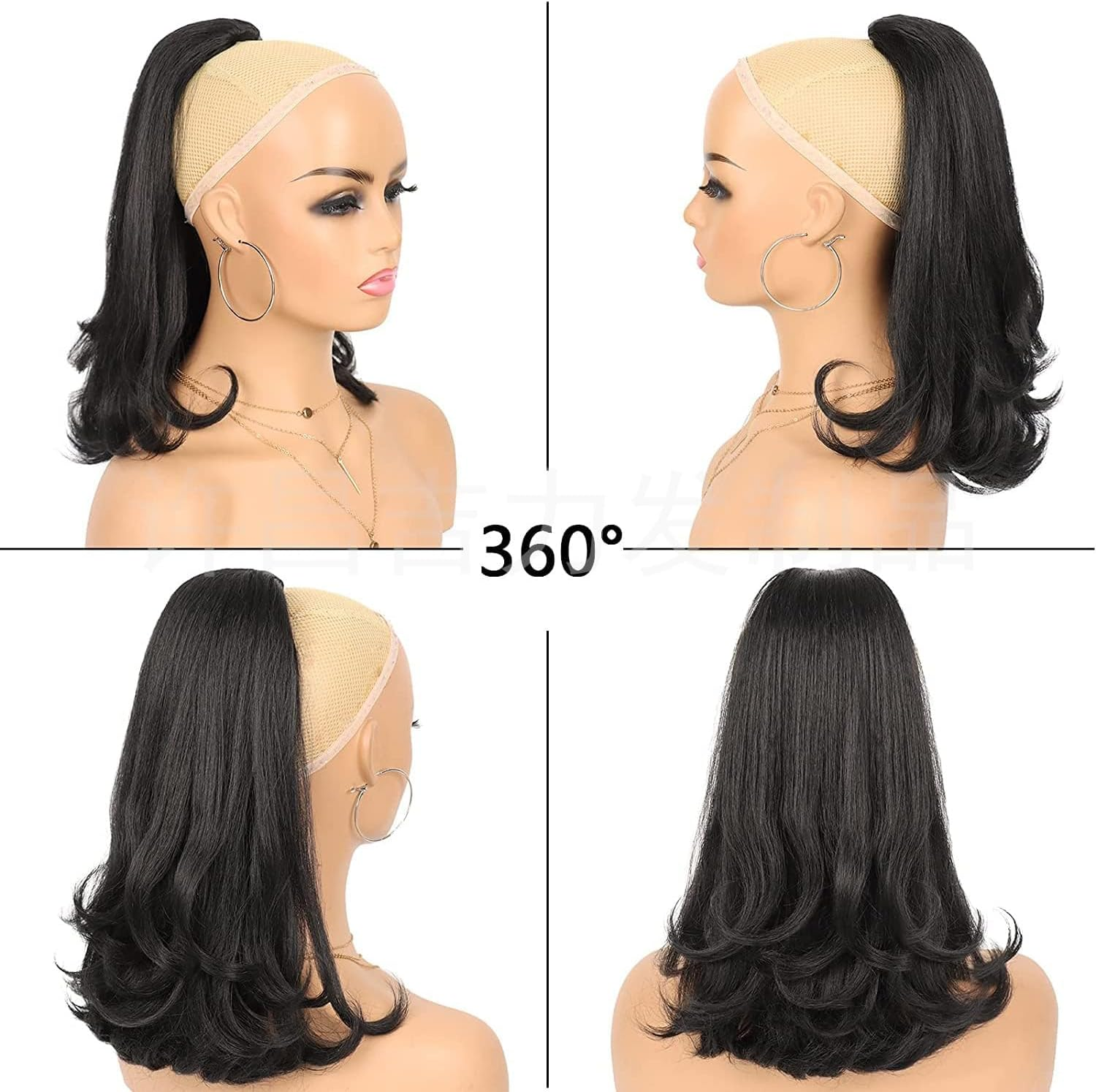 Nature Black Drawstring Ponytail for Women Yaki Straight Ponytail Extensions Tail Warped Pony Tail Extensions Natural Black Synthetic Bun Women'S Hair Piece (Black, One Size)