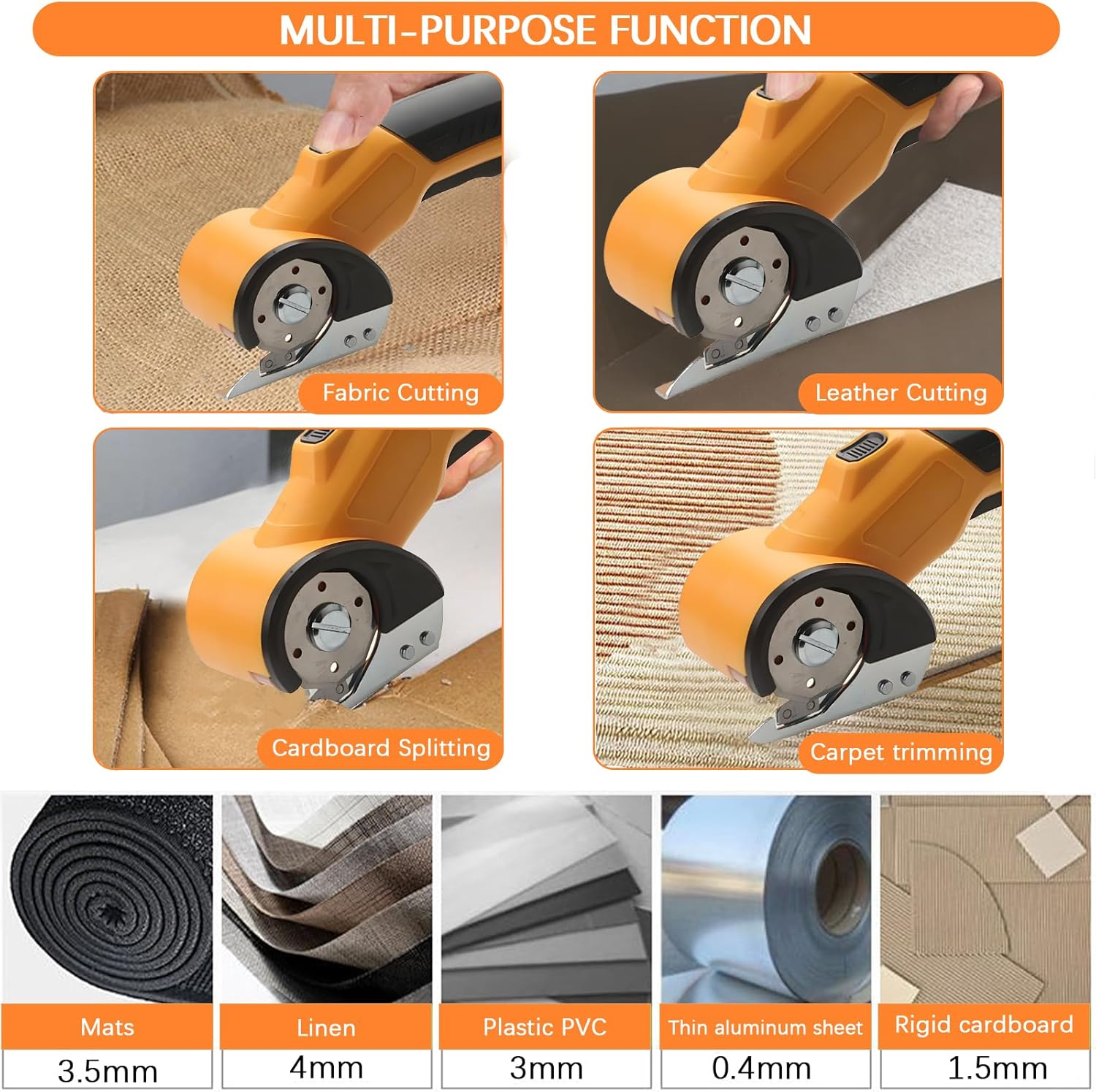 Migazelle Electric Scissors, Cordless Rotary Box Cutter for Cardboard, Fabric, Leather, Plastic & Carpet, USB Rechargeable, Safety Lock, LED Light, Ergonomic Design for Easy Cutting (Yellow) image number 1