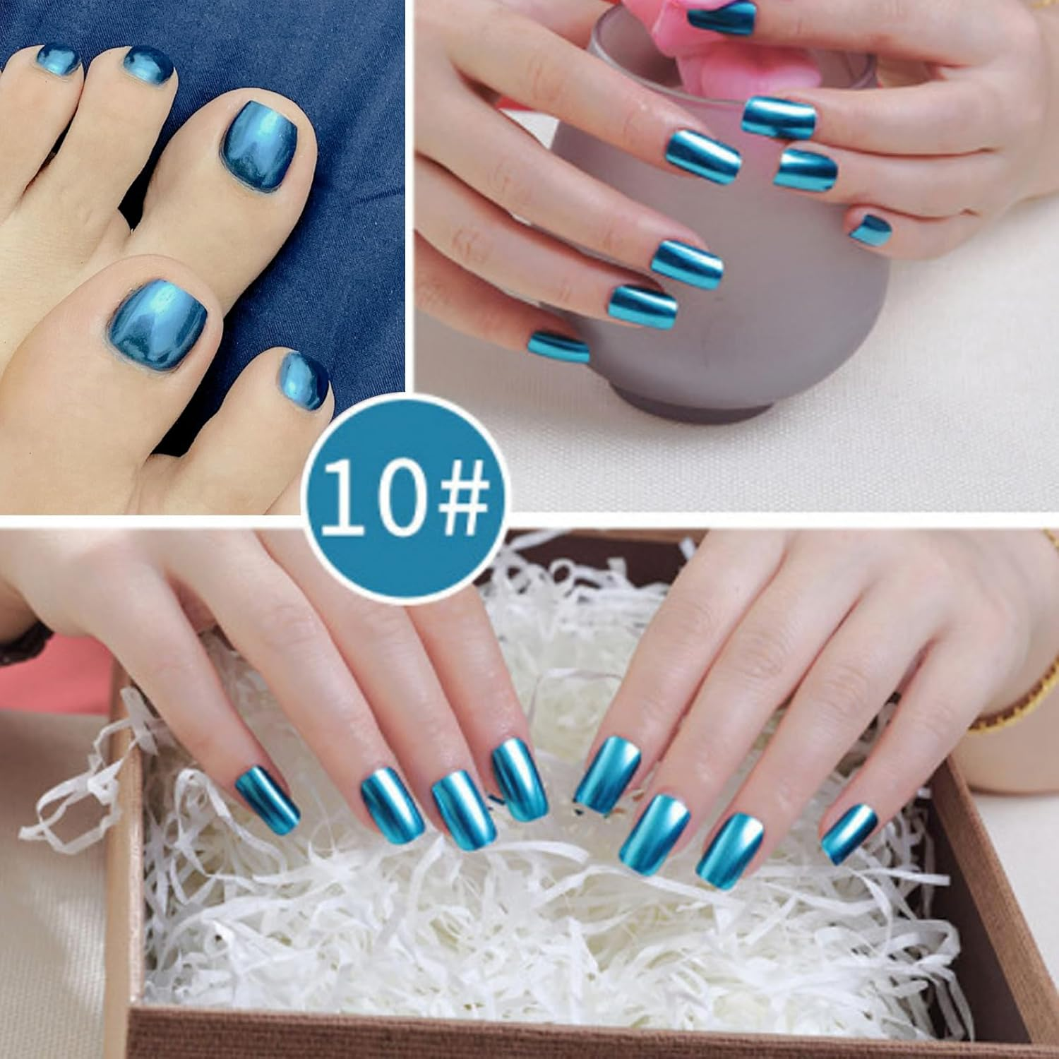 Blue Nail Polish Chrome Metal Nail Varnish, Mirror Quick Dry Metallic Effect No UV Needed Nail Art Polish Chrome Nail Polish image number 2