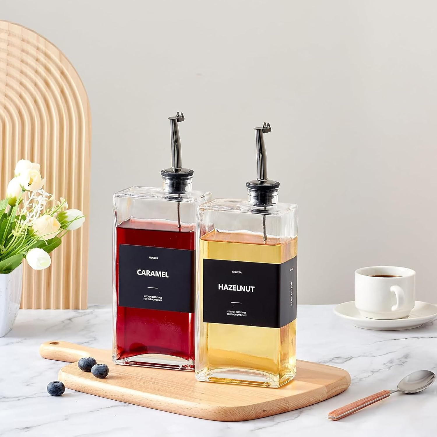 Olive Oil Dispenser Bottle for Kitchen, 16.9 Oz/ 500 Ml Cooking Oil Dispenser, Oil and Vinegar Dispenser Bottle Set, Glass Oil Container,Coffee Syrup Dispenser (Balck, Set of 2) image number 6