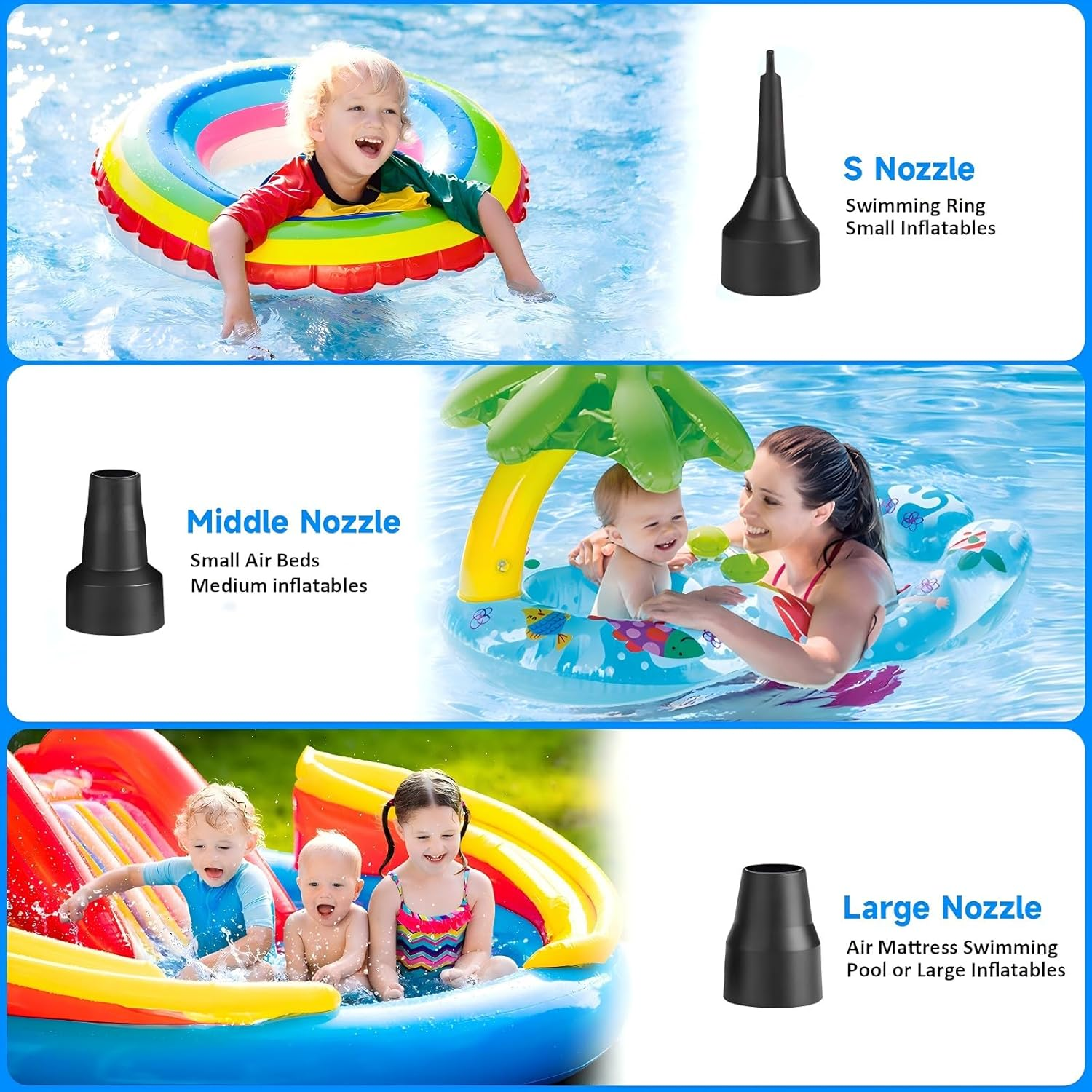 Electric Air Pump for Inflatables + 3 Nozzles, Perfect Home Inflator/Deflator Pumps Portable Quick-Fill, Ideal for Air Mattress Balloon Pump Swimming Rings Inflatable Boat Pool Floats Raft Sofa Kayak image number 5