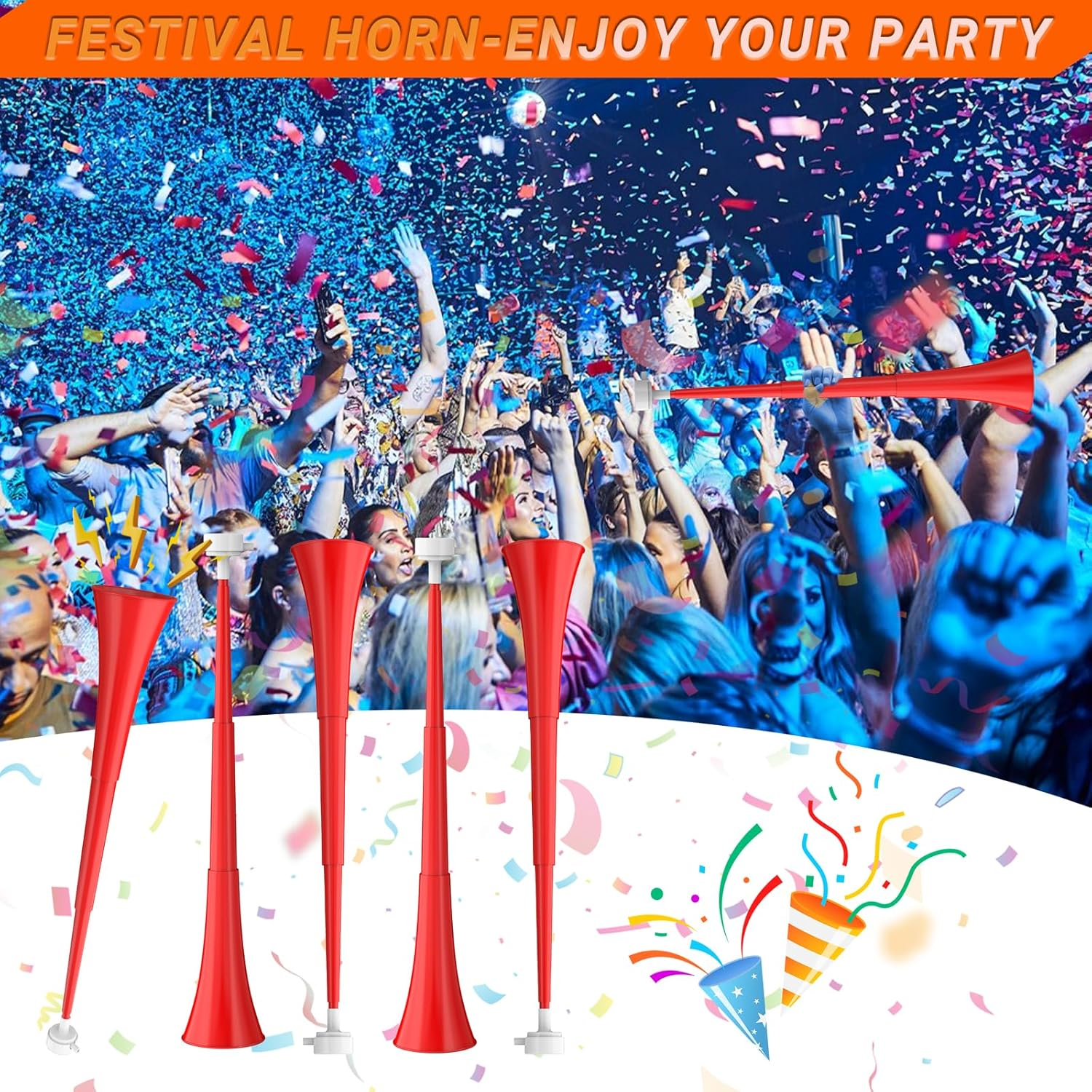 Collapsible Stadium Horn 24 Inch Vuvuzela Plastic Trumpet Horn Blow Horn Noisemakers Loud Sound Soccer Horn Cheer Horn for Sporting Events Graduation Games School Party Supplies Favors Accessories