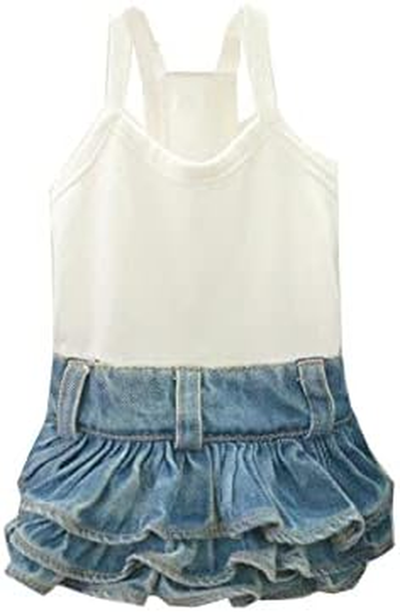 Taniwina Pet Costume Cotton Bottoming Denim Cake Skirt Pet Clothes for Small Dogs (M,Dark Blue White Base)