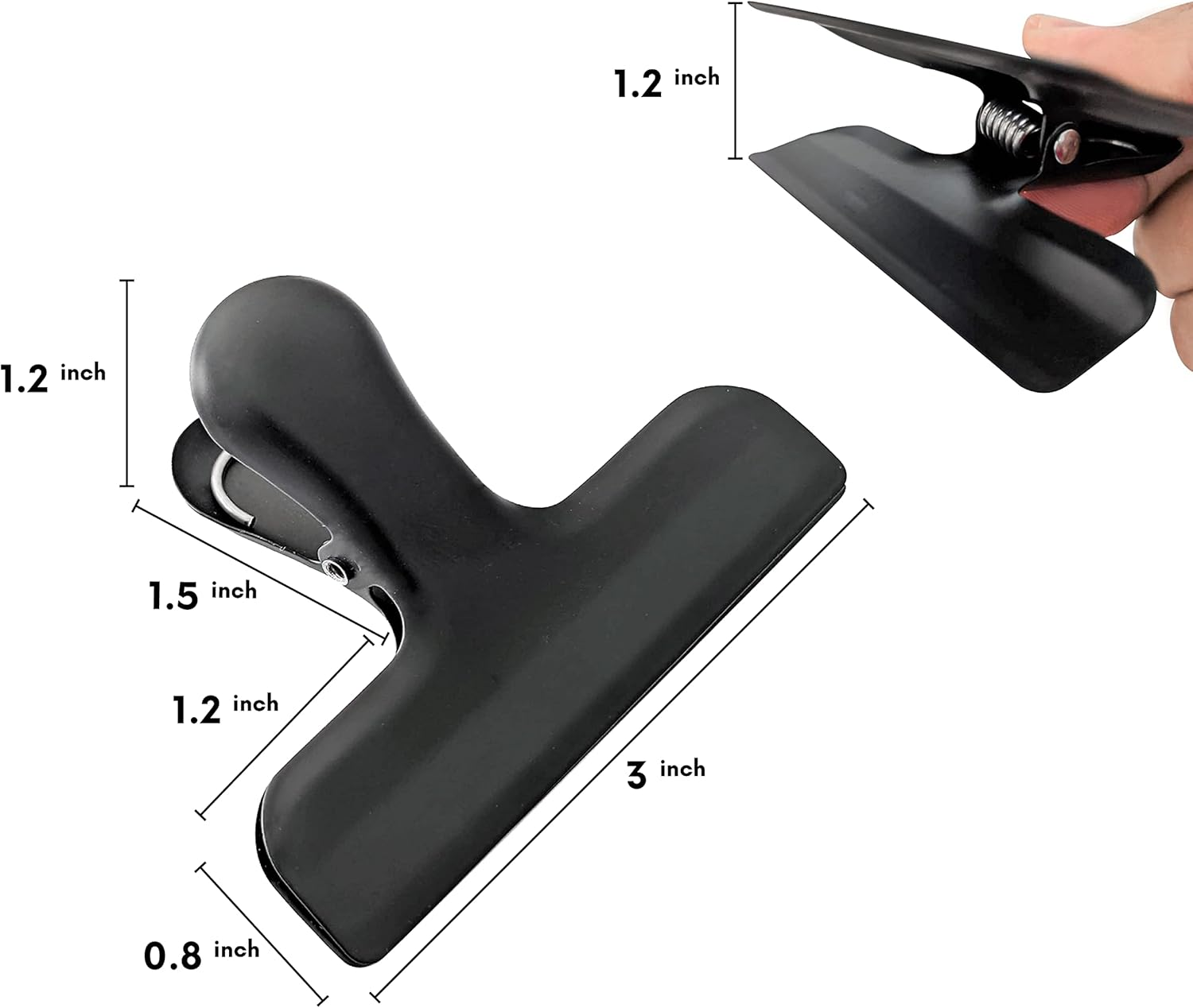 Croc Jaws Chip Clips - Non Magnetic. Stainless Steel. 3 Inches - Pack of 6, Black image number 3