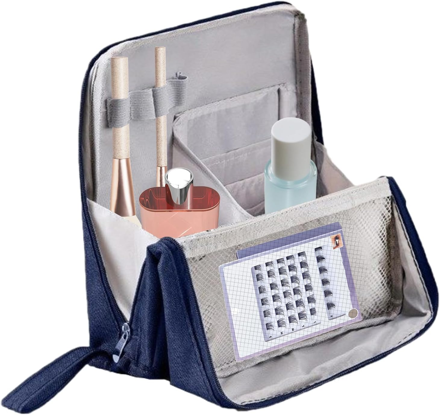 Stand up Makeup Bag - Waterproof Large Capacity Large Toiletry Bag | Beauty Tools Accessories for Foundation Lipstick Eyeshadow Sunscreen Shampoo Conditioner Hair Spray - Gray image number 2