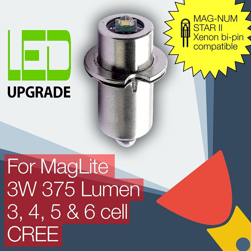 Maglite Compatible MAG-NUM STAR II Bi-Pin LED Bulb Conversion/Upgrade for Maglite Torch/Flashlight 3-6 D/C CREE