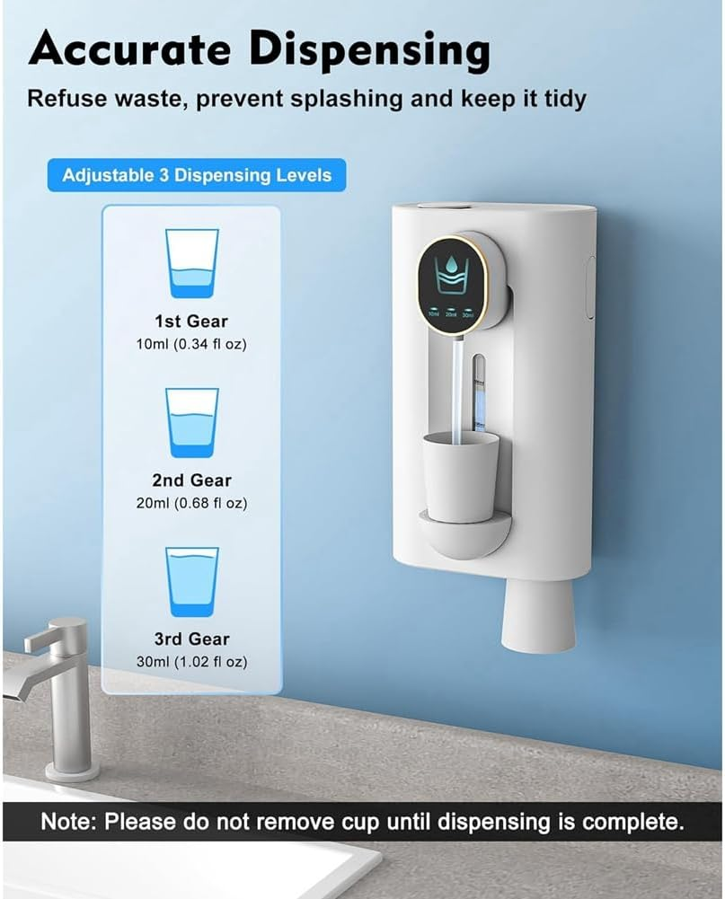 Pasotim Mouthwash Dispenser for Bathroom, 18.26 Oz (540Ml) Touchless Auto Mouth Wash Dispenser with Magnetic Cups White image number 1