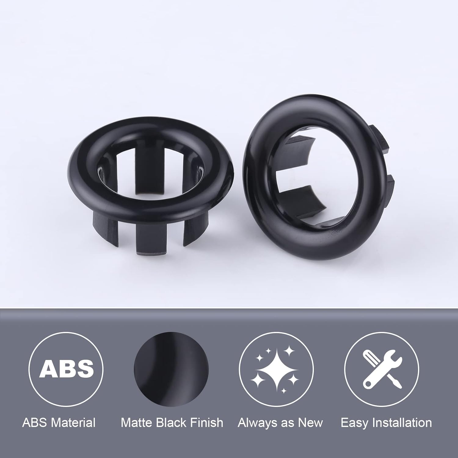 ARCORA 2 Pack Sink Overflow Ring Matte Black Bathroom Kitchen Sink Basin Trim Overflow Cover Hole Insert Cap image number 3