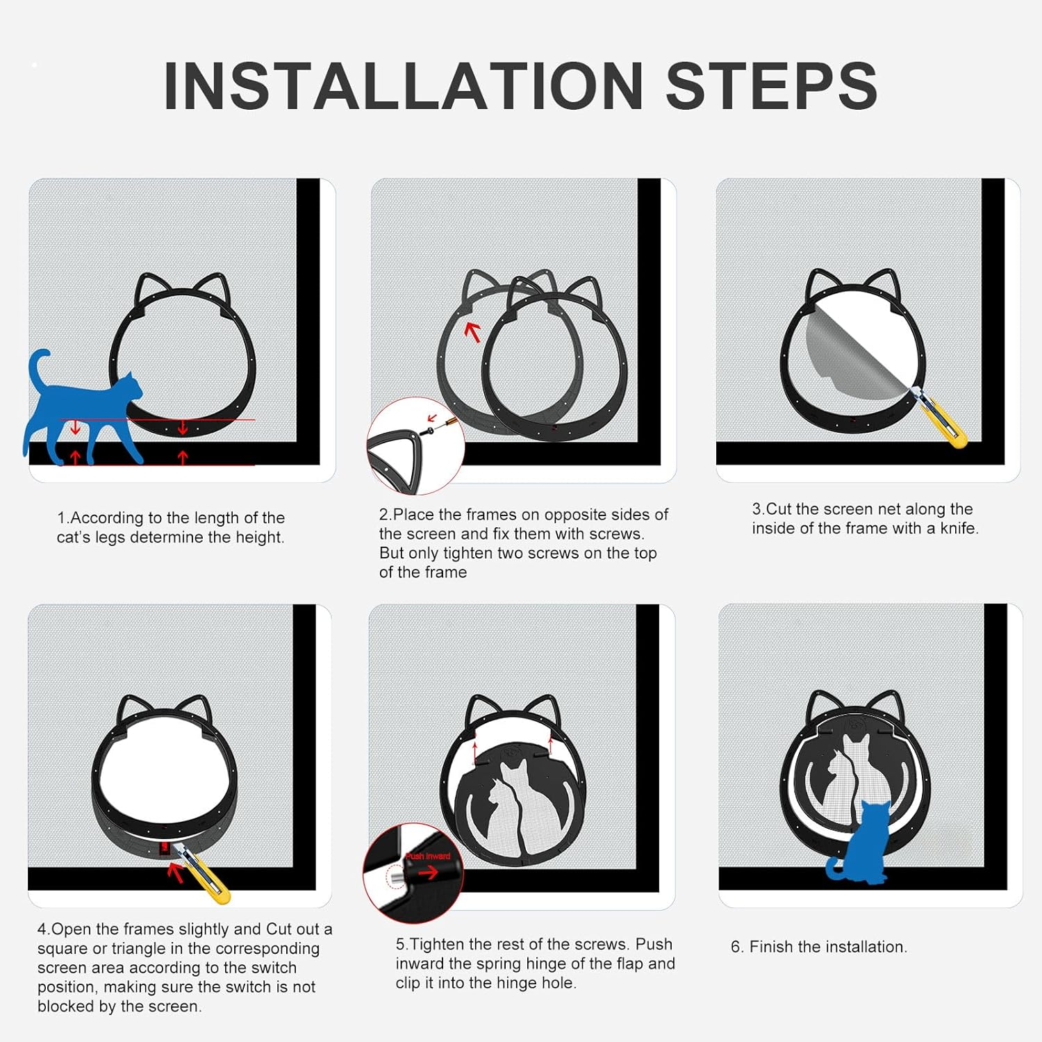 Cat Screen Door with Lockable Magnetic Flap, Cat Door for Screen Door, Insliding Opening 6.5X6.5 CM, Patend Desigh Cat Door up to 10 KG, Black image number 4