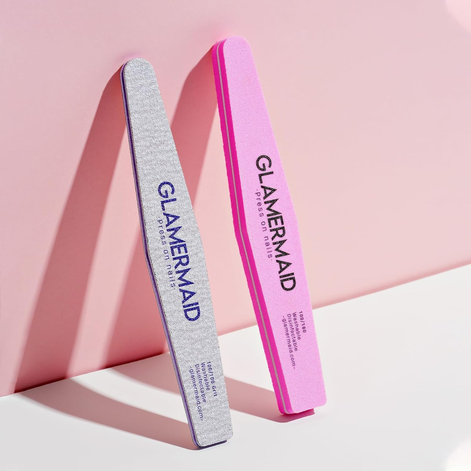 GLAMERMAID Nail File and Buffer Set, Professional Manicure Tools Kits, 100/100 Grit Nail File & 100/180 Grit Nail Buffer, Grey Nail Pedicure File and Pink Sanding Buffing Grinding Plisher File