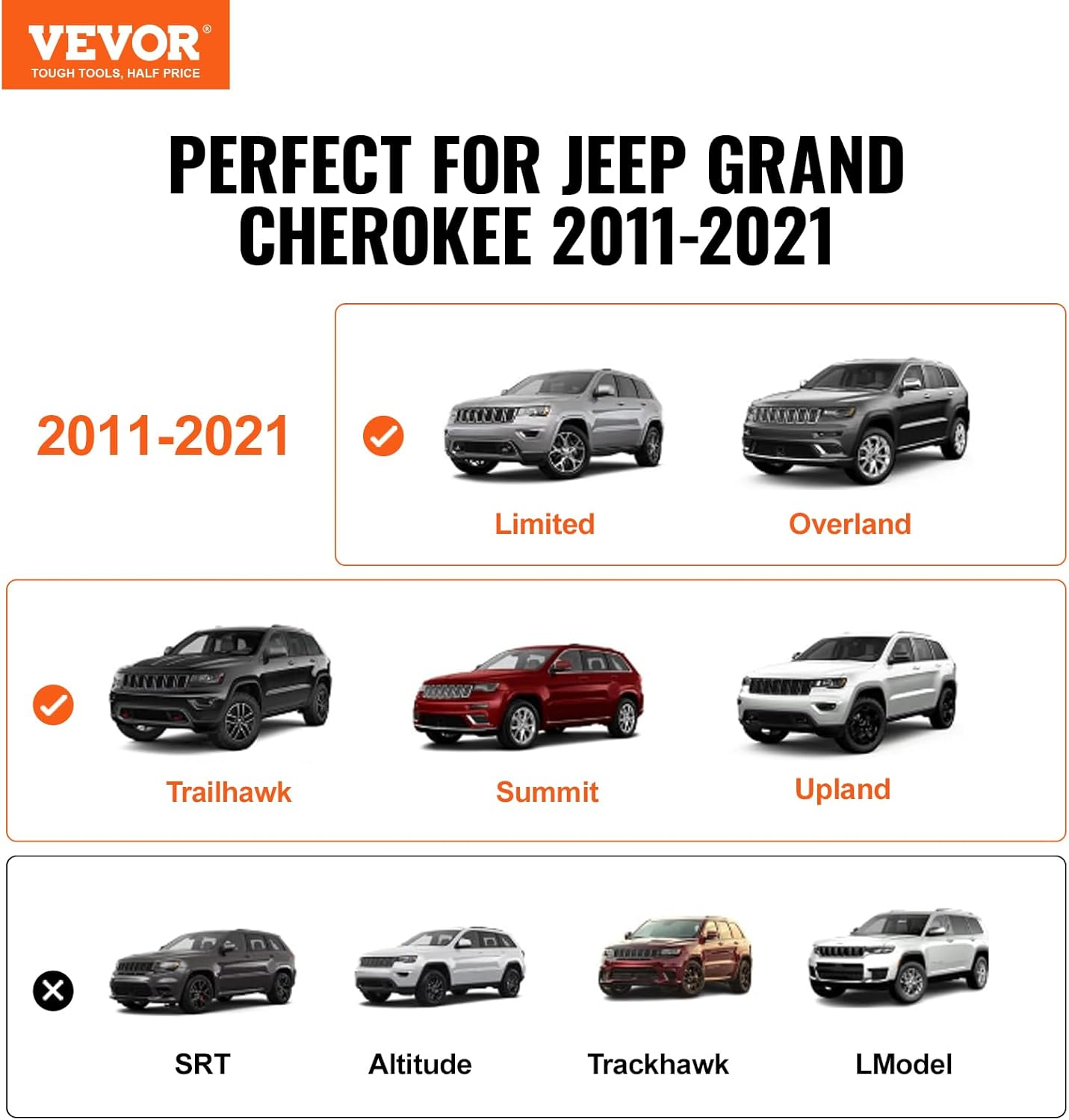 VEVOR Roof Rack Cross Bars, Compatible with 2011-2021 Grand Cherokee with Grooved Side Rails, 200Lbs Load Capacity, Aluminum Crossbars with Locks, for Rooftop Cargo Carrier Bag Luggage Kayak Bike image number 1