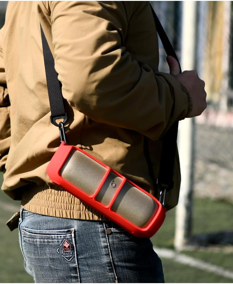 JOYSOG Silicone Cover for Beats Pill Portable Bluetooth Speaker Storage Bag Speaker Holder Travel Bag (Type 2&Red) image number 4