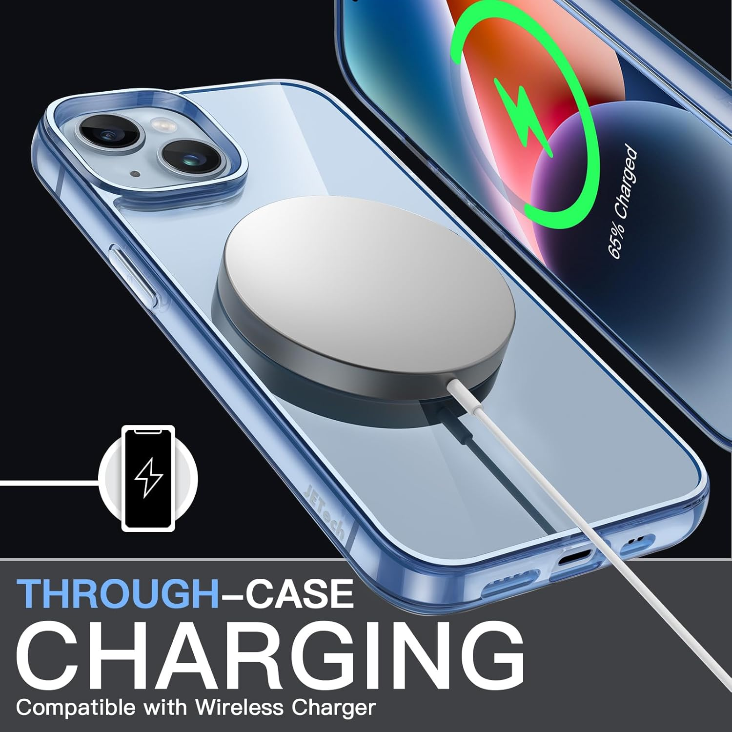 Jetech Case for Iphone 14 plus 6.7-Inch, Non-Yellowing Shockproof Phone Bumper Cover, Anti-Scratch Clear Back (Sierra Blue) - Black image number 5