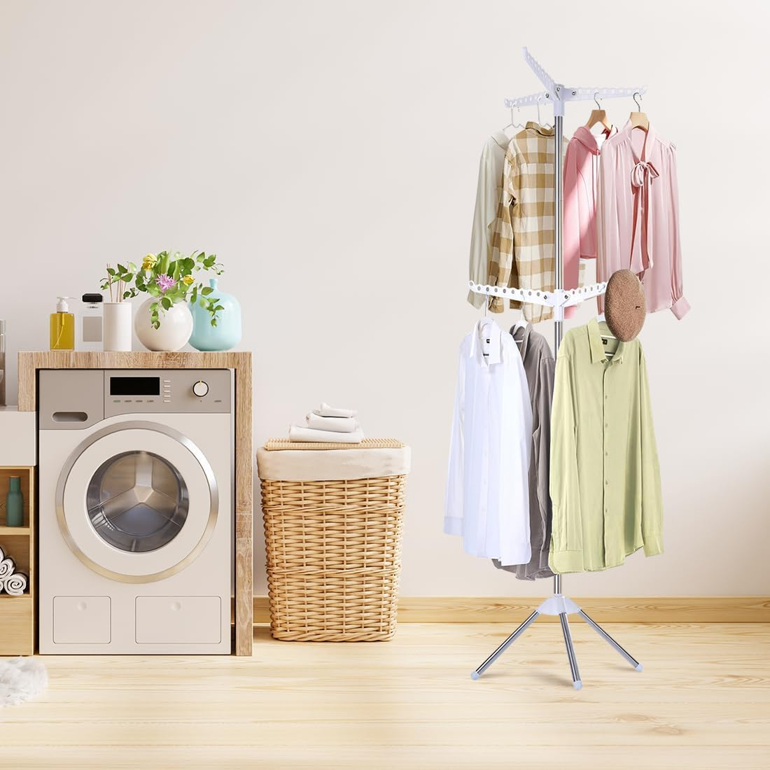 Folding Clothes Drying Rack, 65.7 Inch 2 Tier Laundry Drying Rack with Rotating Clothes Rail for 54 Pieces of Clothes