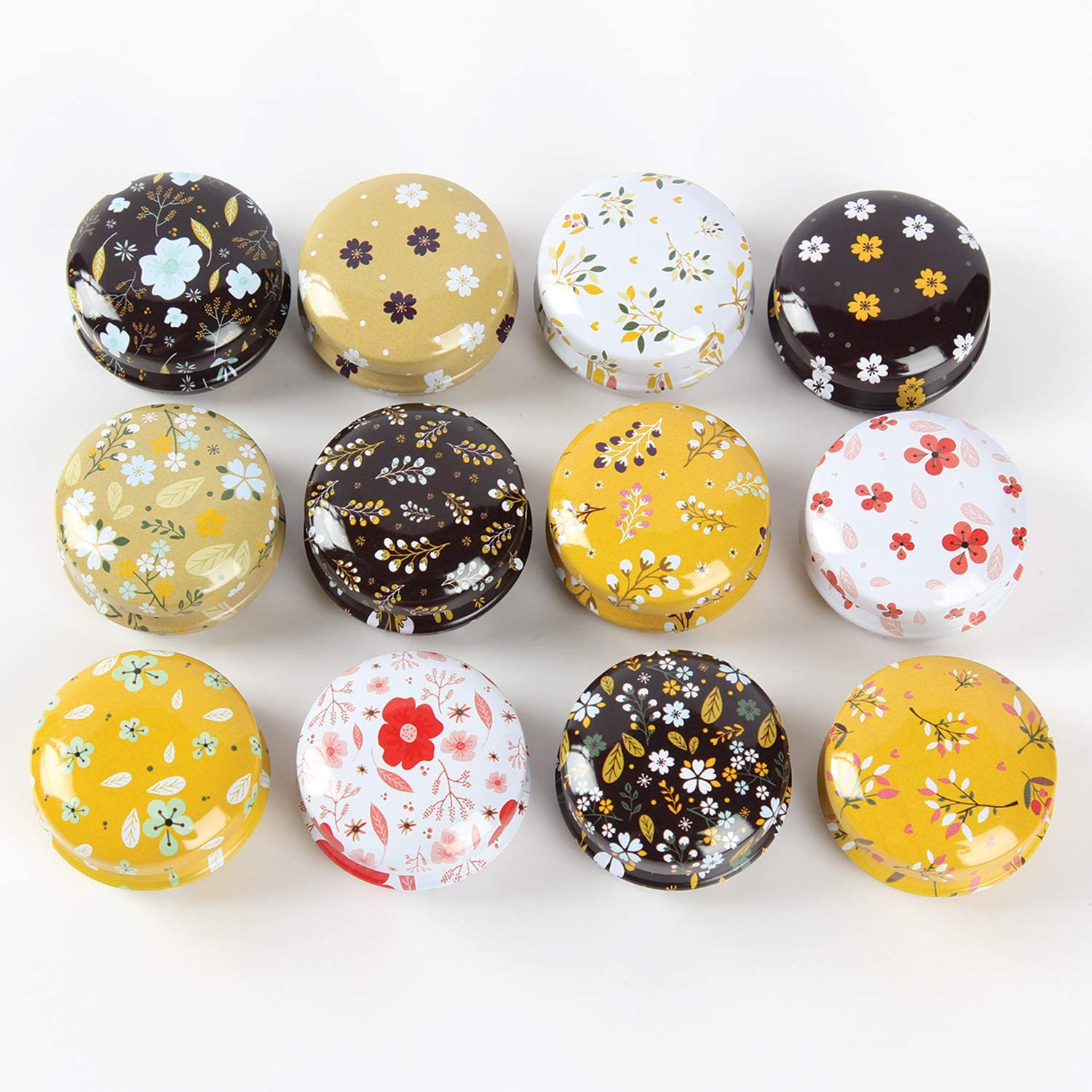 Skylarlife Lip Balm Tin Jars/ Cream Jar Skylarlife Metal Tin with Lid/ Tin Cans/ Gift Containers for Candles Making, DIY Lip Balm Containers, Cosmetics Ointment, Cream Jar Jewelry round Jars with Lids/ Pack of 12 (Cartoon, Nature, Flower, Universe) (Flower) image number 6