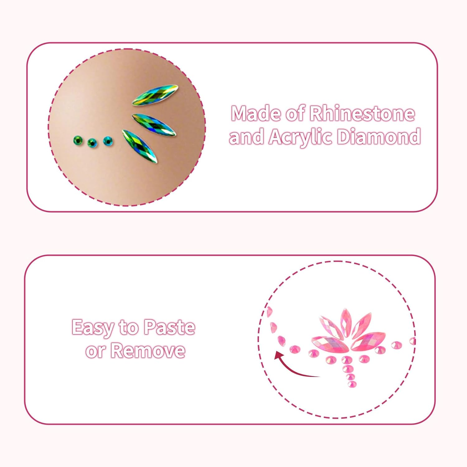 RUIOMII Pack of 2 Glitter Stones Face, Rhinestones Face, Face Tattoo Carnival for Festive Make-Up, Music Festival, Party image number 2