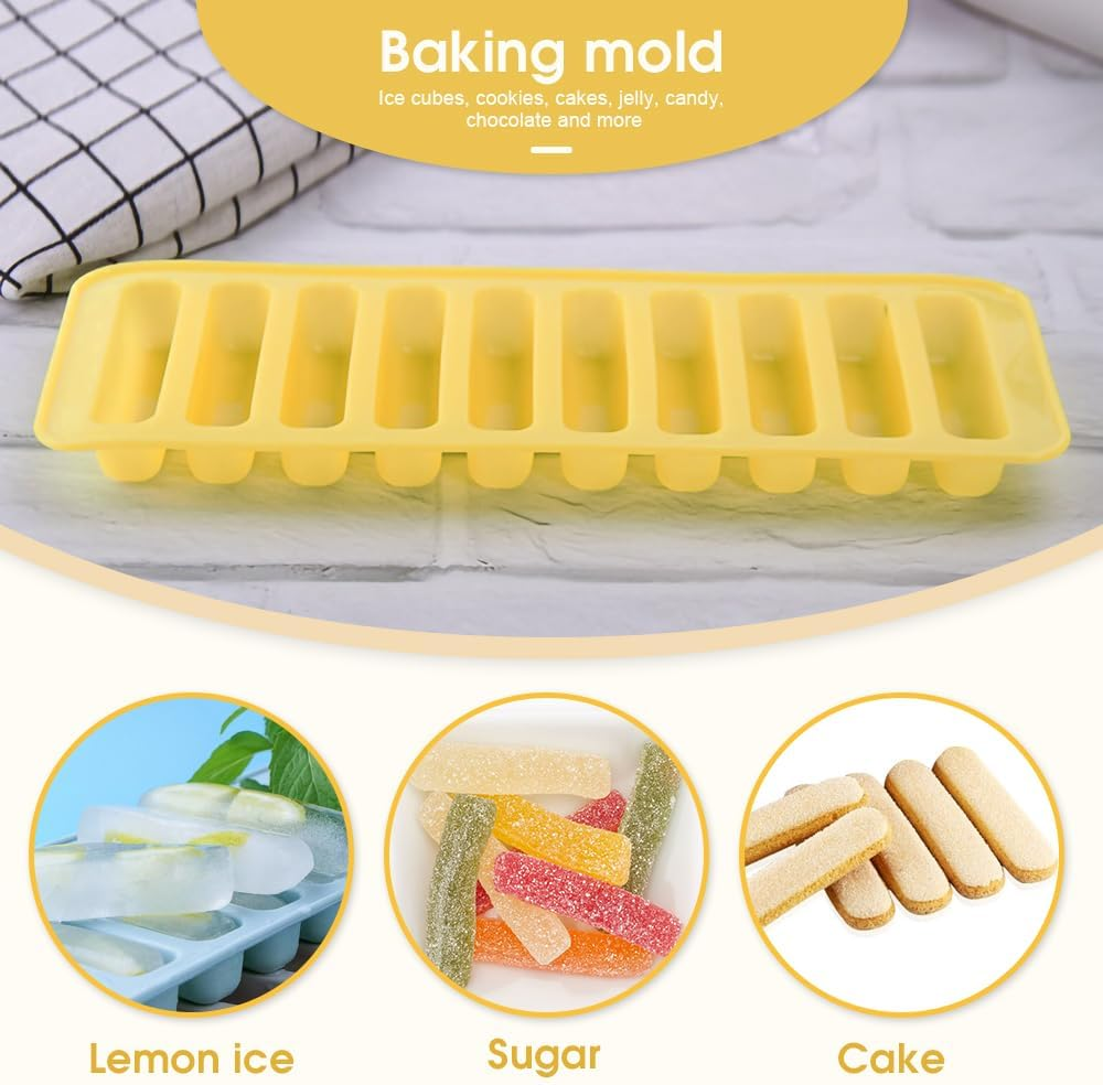 Ice Tube Making Trays, Perfect Ice Cube Sticks Molds for Small Mouth Sport Water Bottles, Long Ice Stick Tray Silicone with Lid, Rectangular Narrow Stick, Reusable Silicone Ice Stick Tray (2-Count)