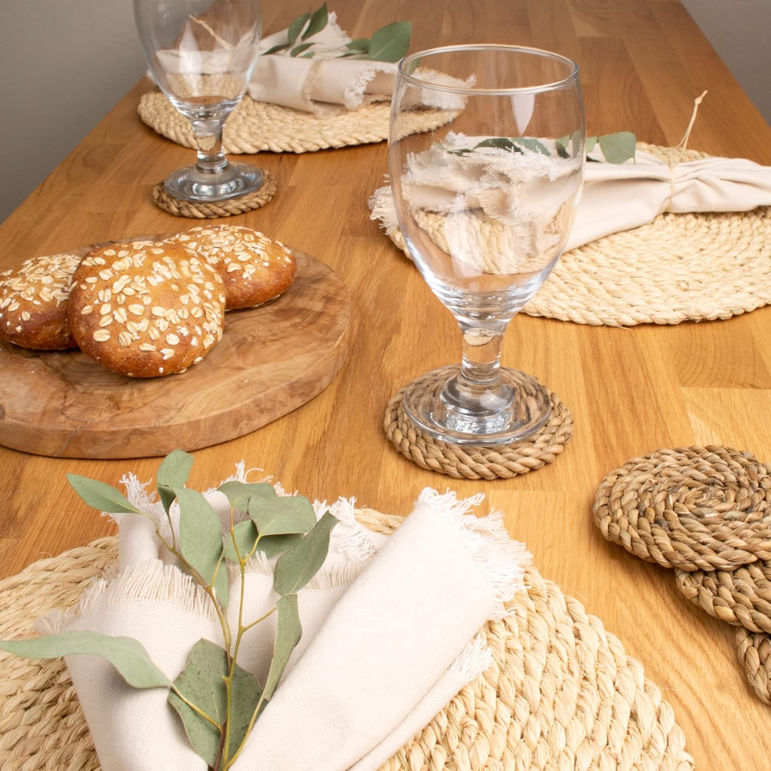 KAZI Essentials Boho Coasters for Drinks - Set of 6, Natural Wicker Raffia Woven Coasters, Eco-Friendly Handmade by African Artisans, Housewarming Gift, Coastal, Cottage D&eacute;cor (Natural Cattail) image number 2