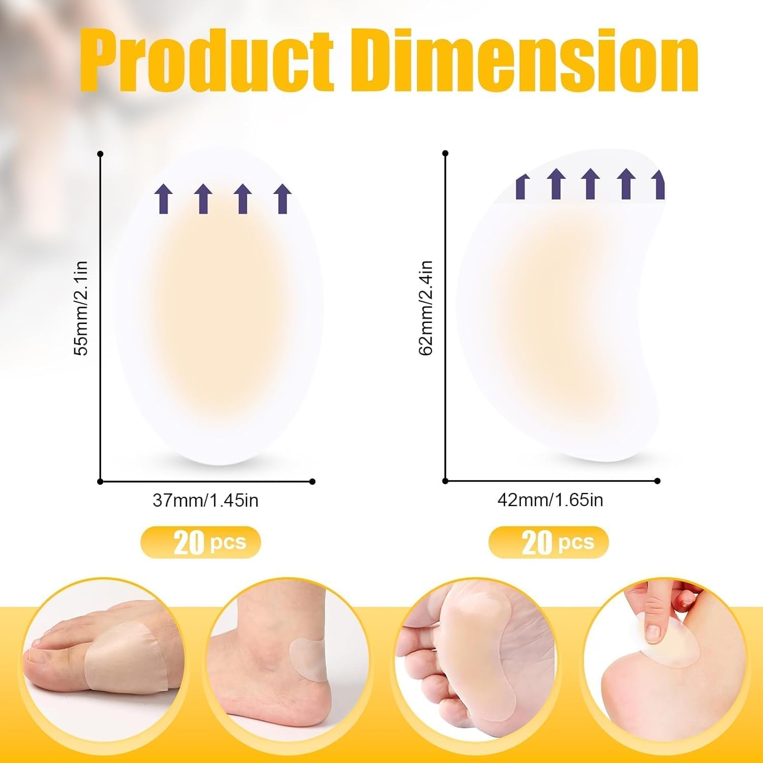 Blister Bandages, 40Pcs Invisible Gel Blister Cushions, Hydrocolloid Waterproof Adhesive Bandages for Foot, Toe, and Heel Blister Prevention and Recovery (Oval and Crescent,40Pcs)