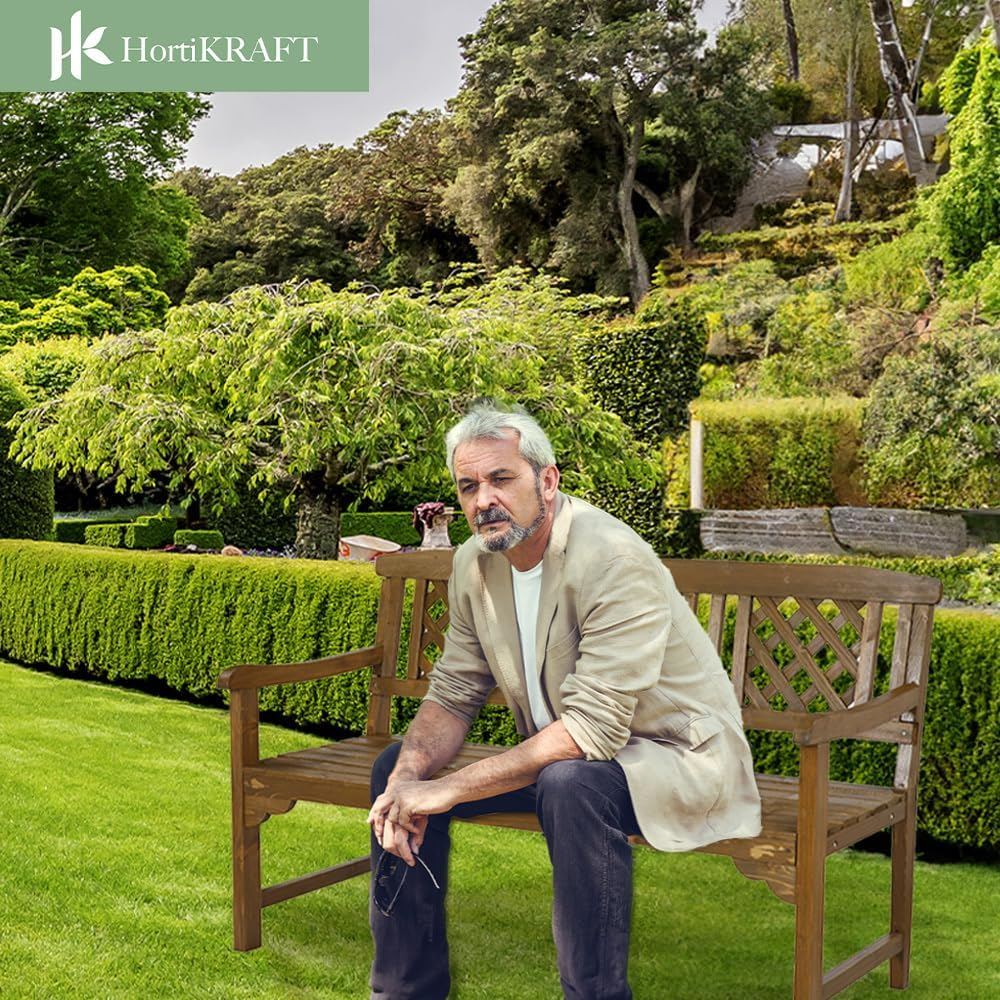 Garden Wood Bench Relax Outdoor Seating Sturdy Lounge Furniture Long Lounger with Lattice Pattern and Armrest for Patio Porch Yard Terrace Balcony Deck 144Cm Length - White image number 3