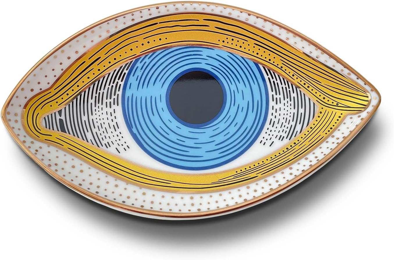 Exquisite Small Ceramic Jewelry Tray - Trinket Dish Evil Eye Decor, Gold Plate Ring Holder, Modern Boho Home Essentials, Perfume Organizer, Witchy, Aesthetic Room Decor, 5.9" X 3.5" (Pharaoh) - Black Hamsa image number 6