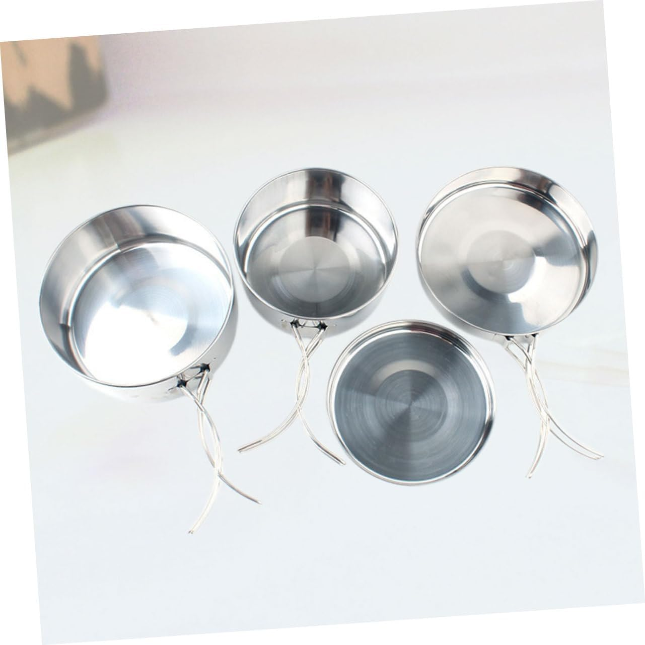 Kisangel 4Pcs Stainless Steel Pot Set Camping Cookware Pan for Outdoor Hiking Person Portable Cooking Supplies Combination Set image number 4