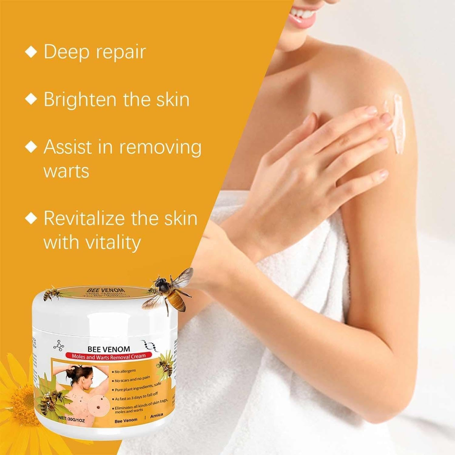 3PCS Bee Venom Treatment Cream,Bee Venom Repair Cream,Bee Venom Wart and Tag Remover,Bee Venom Mole and Wart Treatment Cream,Bee Venom Skin Mark Remover for All Skin Types image number 2