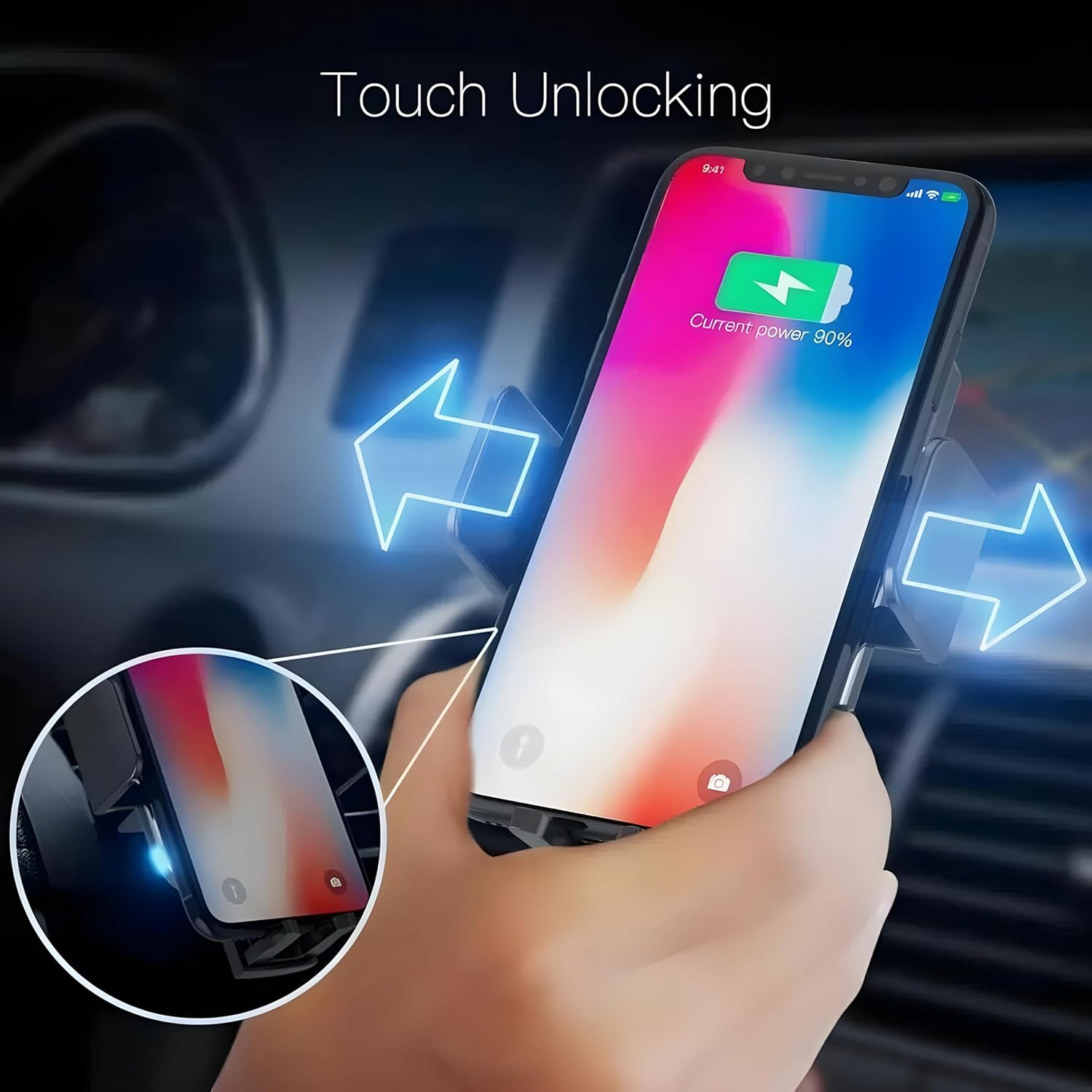 Automatic Clamping Car Holder Compatible for Fast Phone Wireless Charging (Air Vent, Dash Board & Windscreen) Strong Mounting 15 Watt with 360 Degree Rotation image number 4