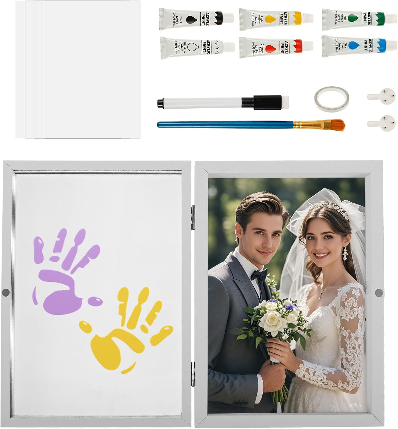 Family Handprint Kit，Diy Baby Hand and Footprint Kit, Significative DIY Craft Keepsake Frame, Memorable Hand Print Photo Frame for Parent Kid Home (White)