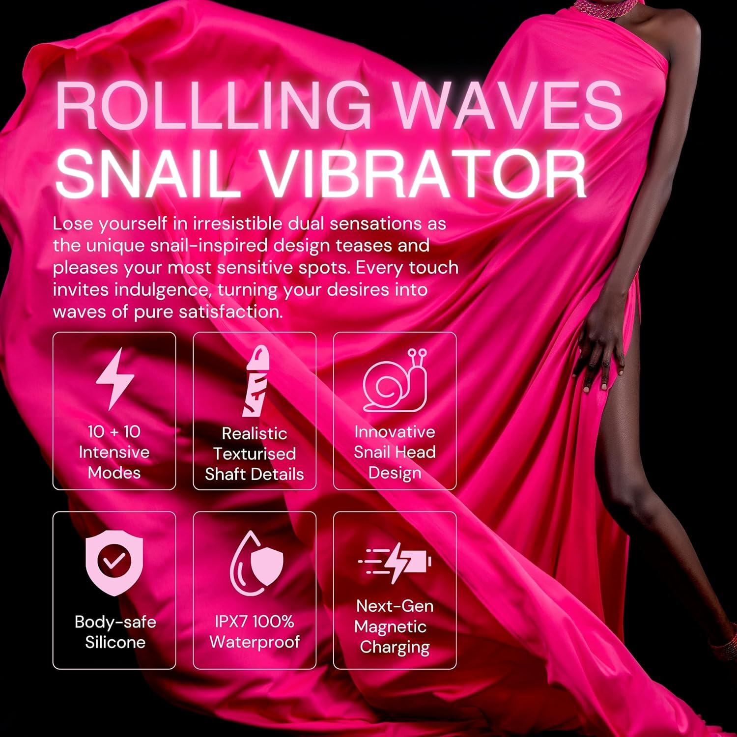 PLEASURE PULSE Pleasure Pulse Thrusting Rabbit Vibrator &ndash; Dual Motor G-Spot Dildo with Clitoral & Nipple Stimulation, 10+10 Powerful Vibration Modes, Realistic Curved Shaft & Rechargeable Snail Design &ndash; Adult Toy for Women & Couples Wild Berry image number 2