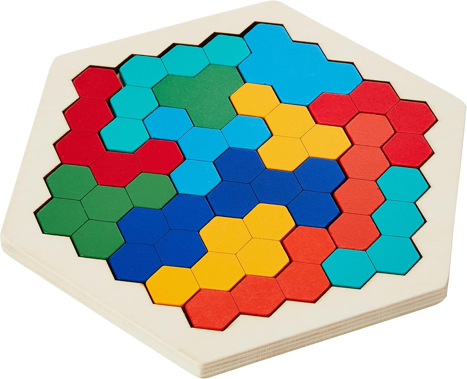 Coogam Wooden Hexagon Puzzle for Kid Adults - Shape Block Tangram Brain Teaser Toy Geometry Logic IQ Game STEM Montessori Educational Ages 3+ Challenge image number 6