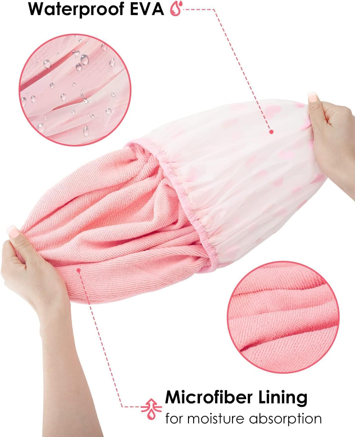 Shower Cap for Women Terry Cloth Lined EVA Exterior Reusable Double Layer Waterproof, Large Bath Hair Cap for All Hair Lengths, Hair Care Cleaning Supplies Hotel Travel Essentials Accessories