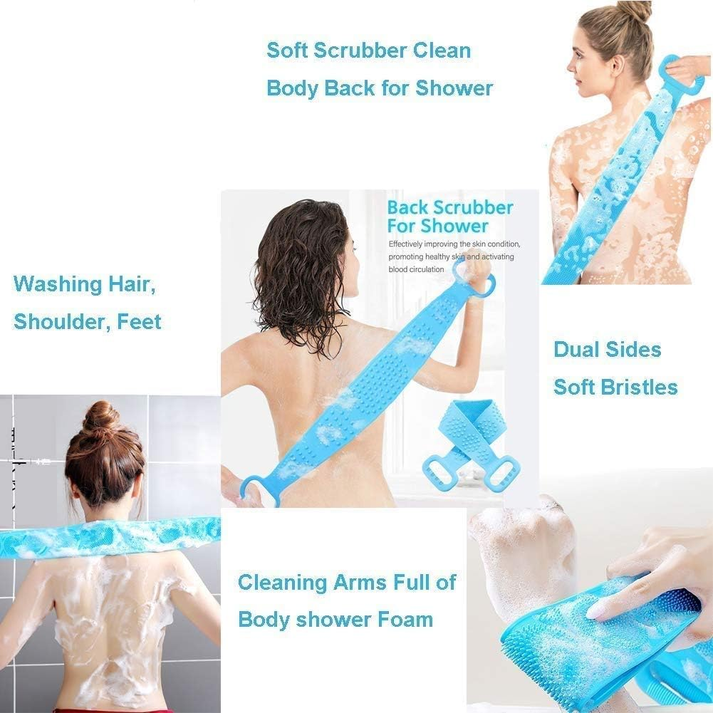 Shopmart 2 Pcs Combo Silicone Soft Cleaning Body | Bath Brush with Shampoo Dispenser plus Back Scrubber, Bath Brush Washer for Dead Skin Removal Gentle Massage Exfoliation for Kids Men and Women image number 2