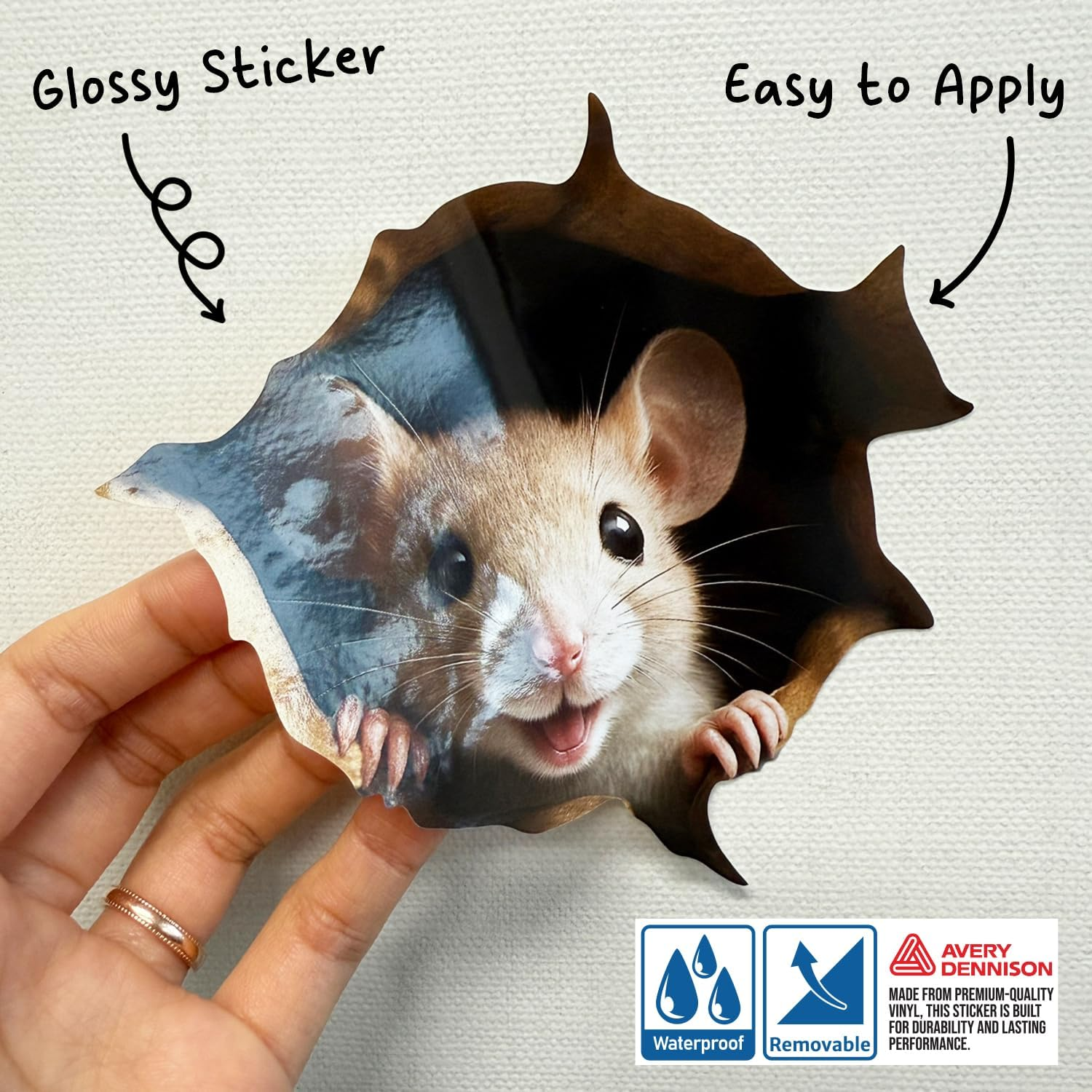 GRITKULTURE Removable Peek a Boo Mouse in Mouse Hole Decal Sticker 5.1Inch 2 Pack. Mouse Hole in the Wall Sticker with 3D Effect. Wall Decoration, Funny Gift, Potty Training, Prank (#6)