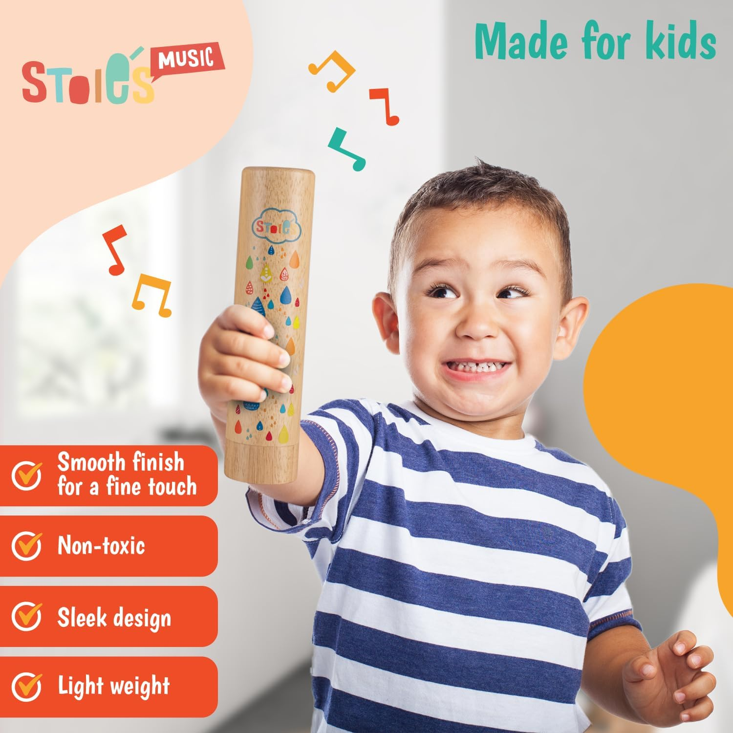 Stoie'S Wooden Rain Stick Instrument for Kids, Support Music Exploration, Coordination and Rhythm Baby Toy, Soothing Sound for Sensory Play, Durable Rainmaker of Kid-Friendly Size, 1 Pack image number 2