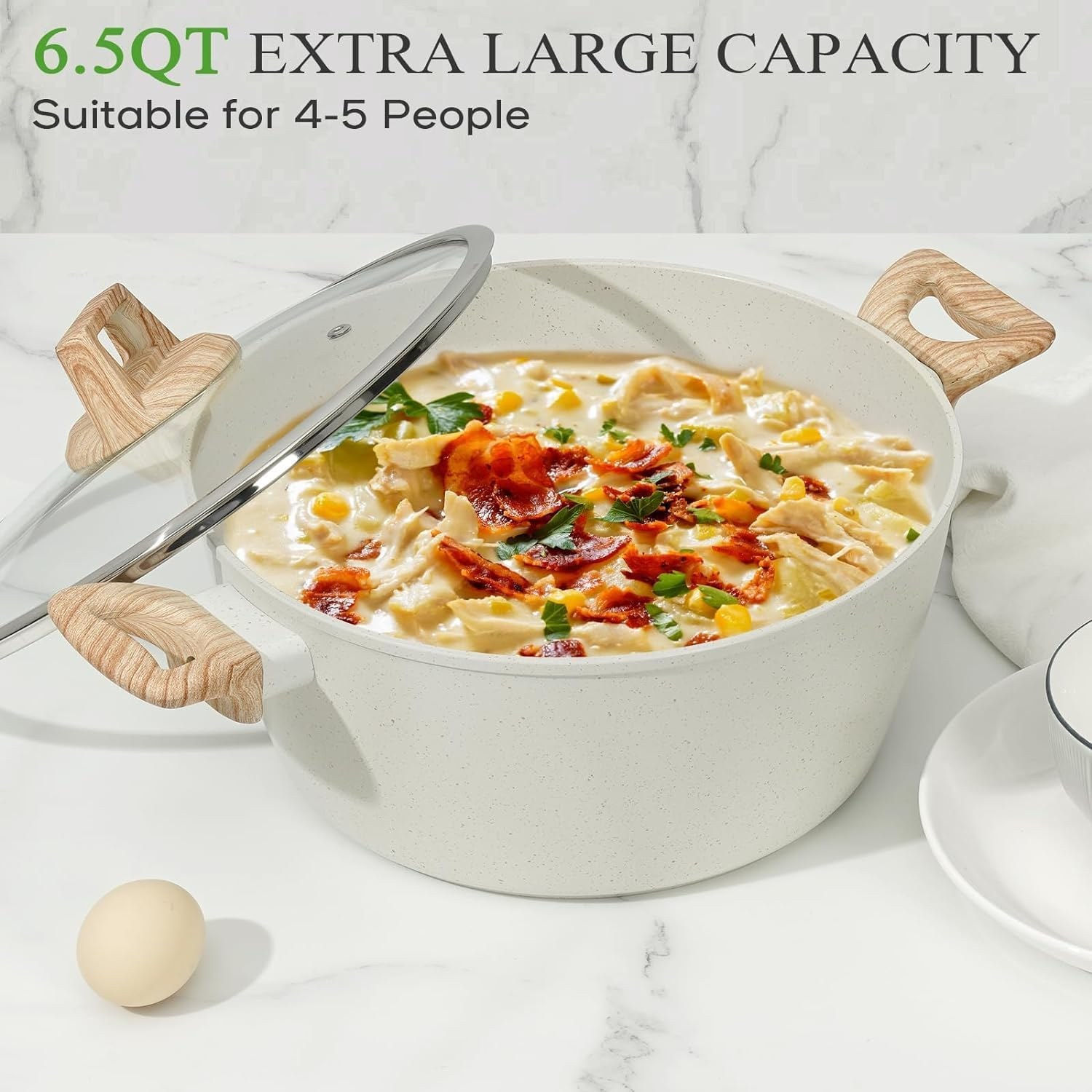 13 Piece Pots and Pans Set - Safe Nonstick Cookware Detachable Handle, Kitchen Cookware with Removable RV Cookware Set, PFOA Free (White) image number 3