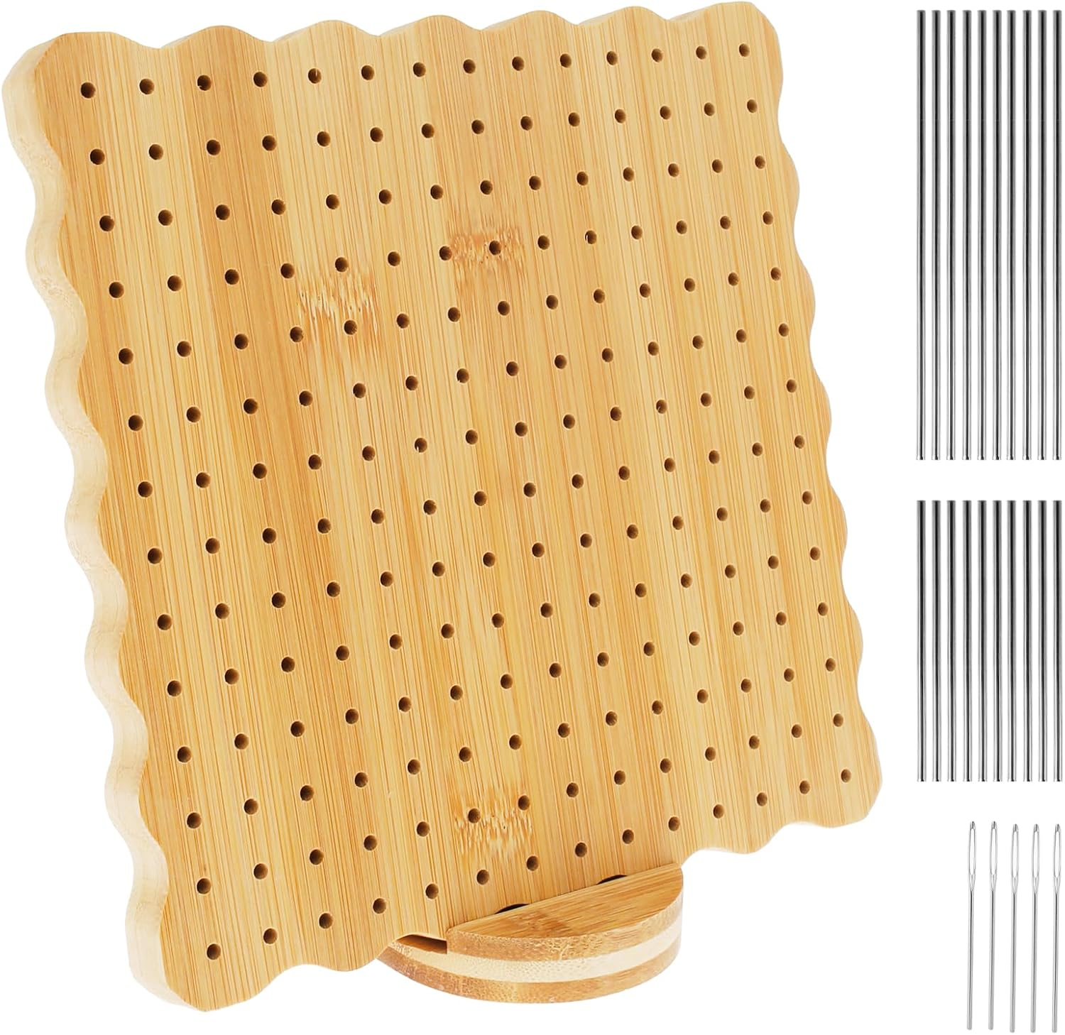Abizarch Crochet Blocking Board with Oval Base 7.7In Granny Square Blocking Board 196 Holes Wood Blocking Board Knitting Crochet Board with 20 Steel Rod Pins 5 Needles for Knitting Crochet DIY Crafts