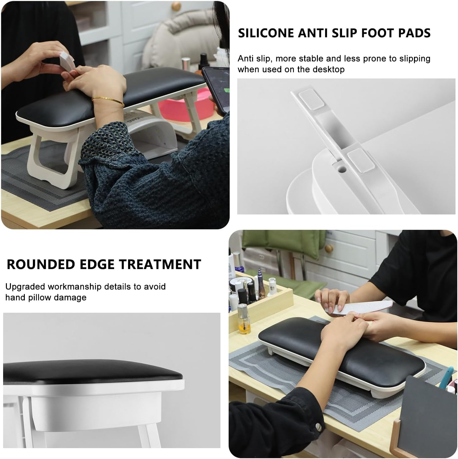 PU Leather Nail Arm Rest for Nails Tech, Foldable Hand Stand for Nail Tech, Big Nail Arm Rest with PVC Table Mat Microfiber with Bracket Manicure Arm Rest for Nail Salon Technician- H8 (Black) - Grey image number 3