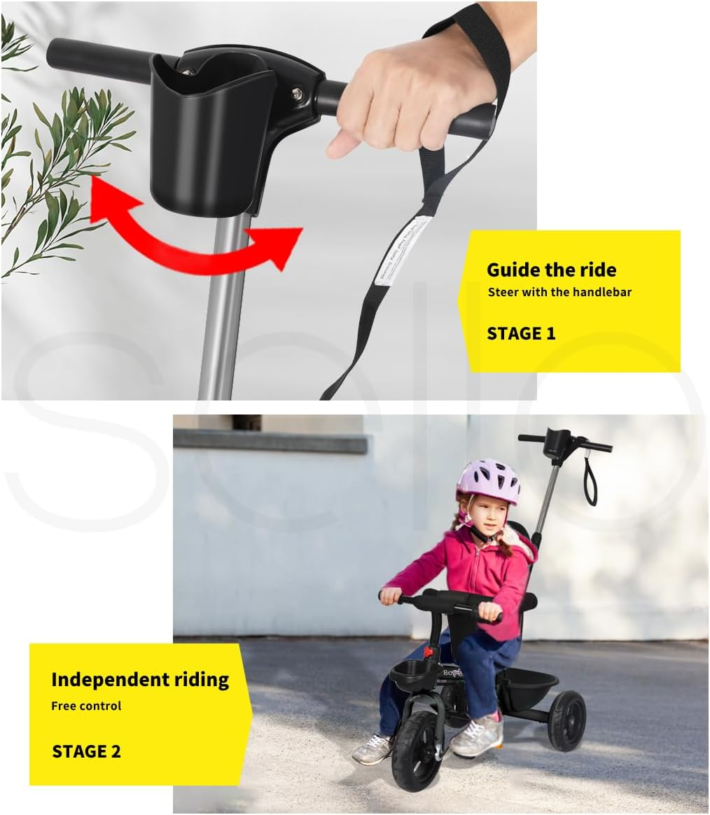 Bopeep Kids Tricycle Ride on Toy Trike Toddler Balance Bike Car Prams Stroller Walker Children Adjustable Handlebar (Black) image number 6