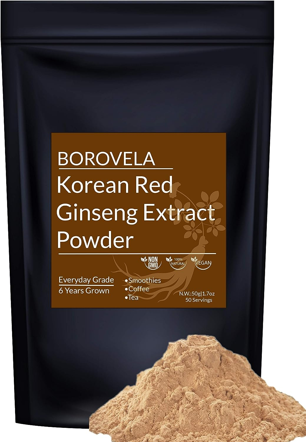 Korean Red Ginseng Extract Powder 100% Natural Authentic Korean Health Power Support Healthy Immune System Energy & Focus Supplements Mix with Coffee Tea Yogurt Soup Smoothies 50 Servings image number 1