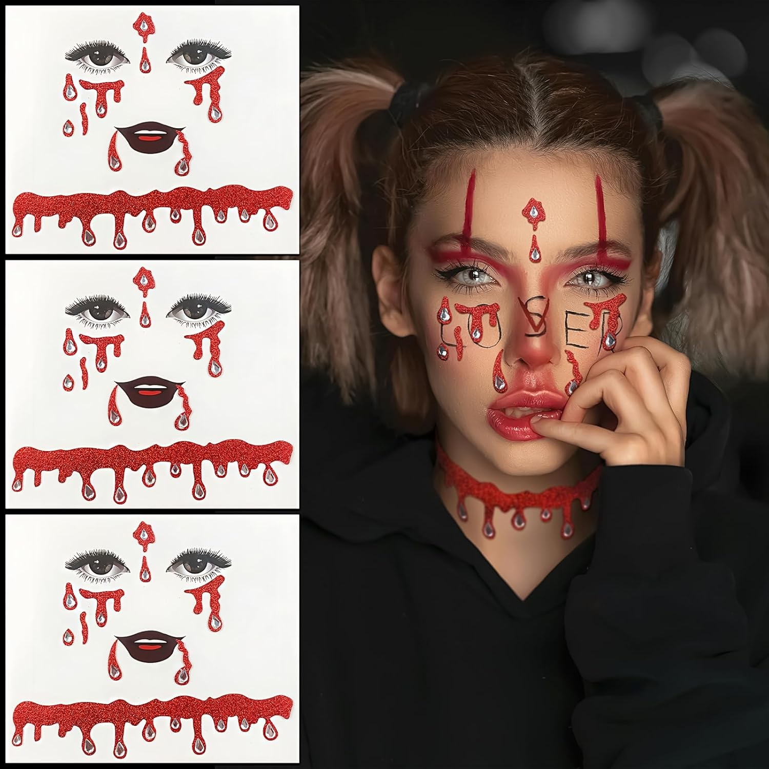 Day of the Dead Face Gems Jewels Self Adhesive Face Glitter Sugar Skull Costume Makeup Festival Rhinestone Stickers Temporary Tattoos Jewelry for Women/Men/Adults