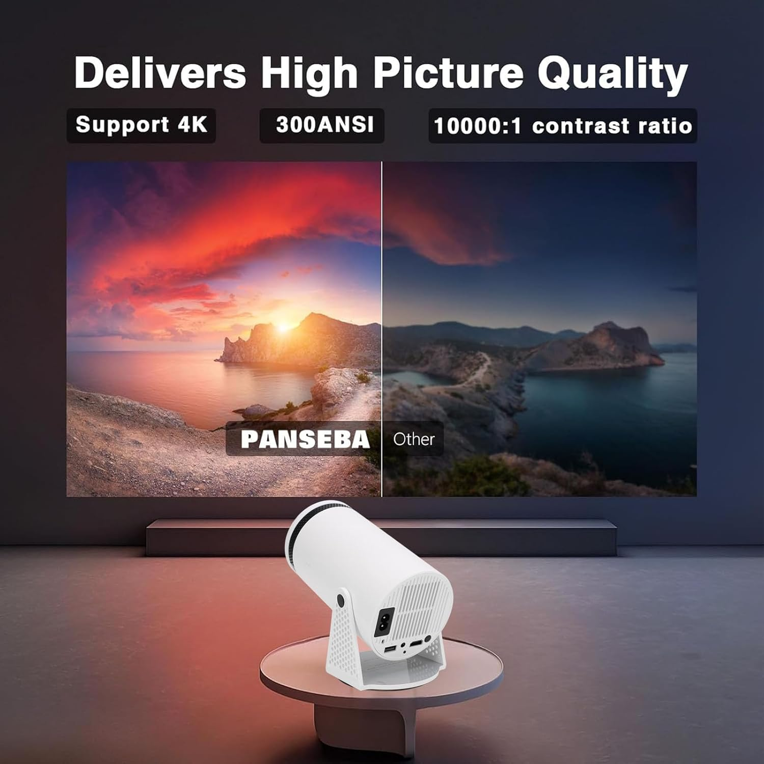 Bewinner 4K UHD Smart Small Projector, 1080P Portable Home Video Projector with 5G Wifi6 BT 5.3, Auto Correction, 260 Inch Screen Size, Home Theater for Android 11 (AU Plug 100‑240V)